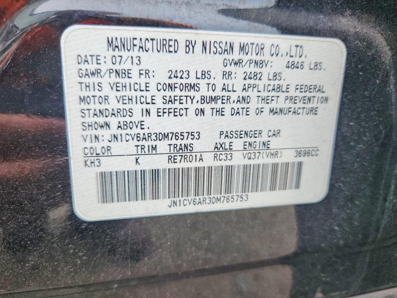 2013 Infiniti G37 Sedan X Black vin: JN1CV6AR3DM765753