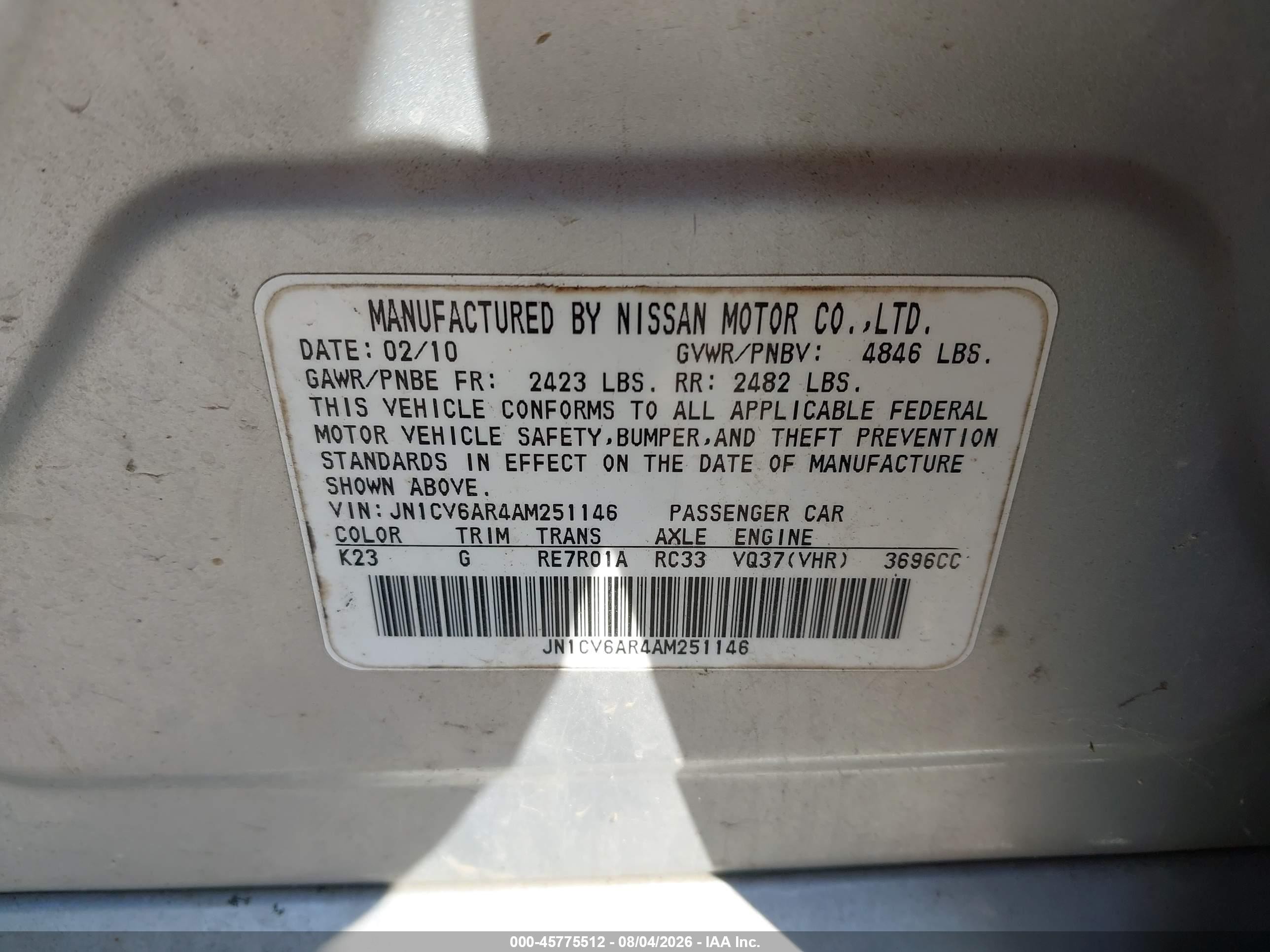 2010 Infiniti G37x   Серебряный vin: JN1CV6AR4AM251146