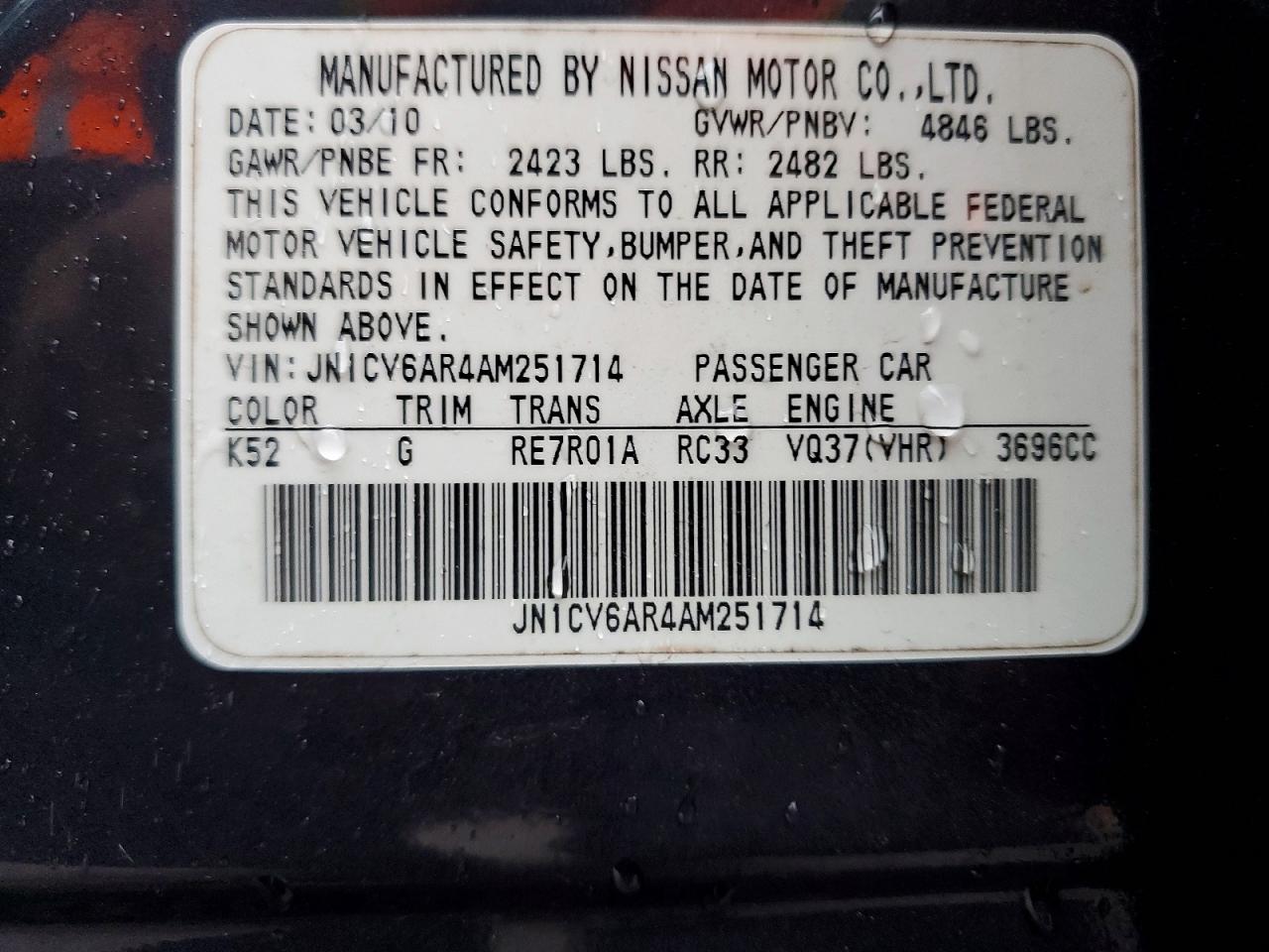 2010 Infiniti G37 Blue vin: JN1CV6AR4AM251714