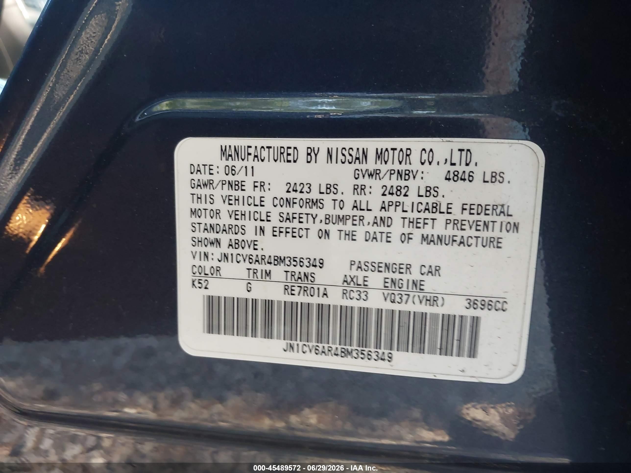 2011 Infiniti G37x   Gray vin: JN1CV6AR4BM356349