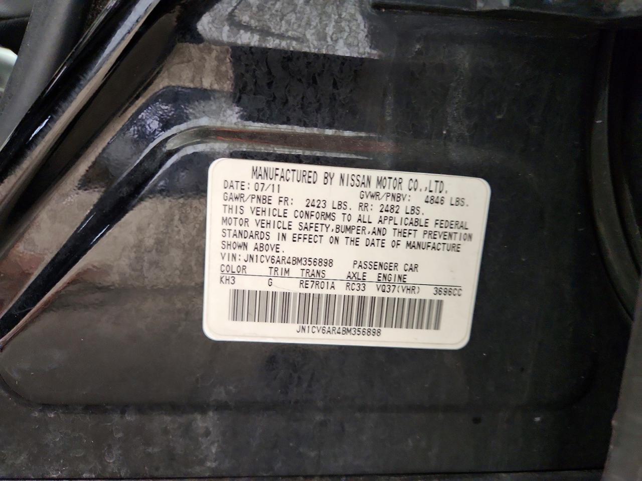 2011 Infiniti G37 Sedan X Black vin: JN1CV6AR4BM356898