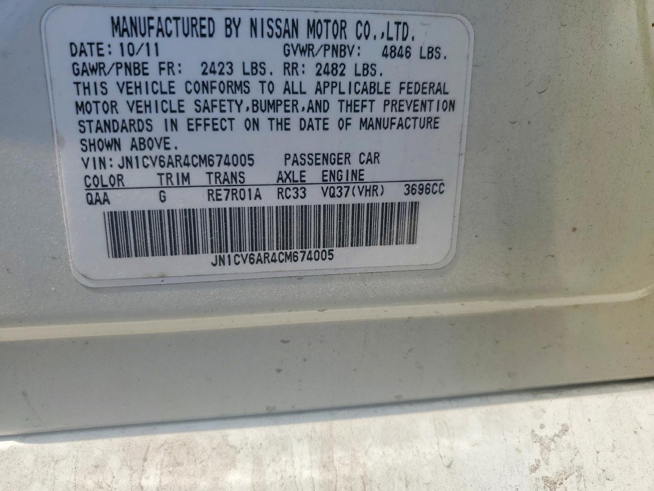 2012 Infiniti G37 Sedan X White vin: JN1CV6AR4CM674005