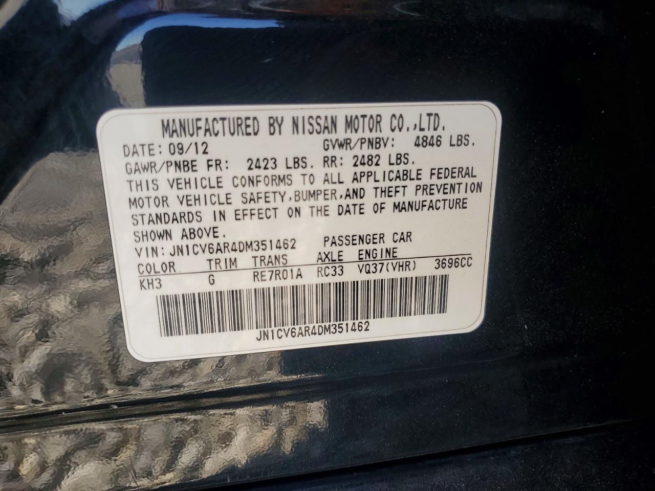 2013 Infiniti G37 Sedan X Black vin: JN1CV6AR4DM351462