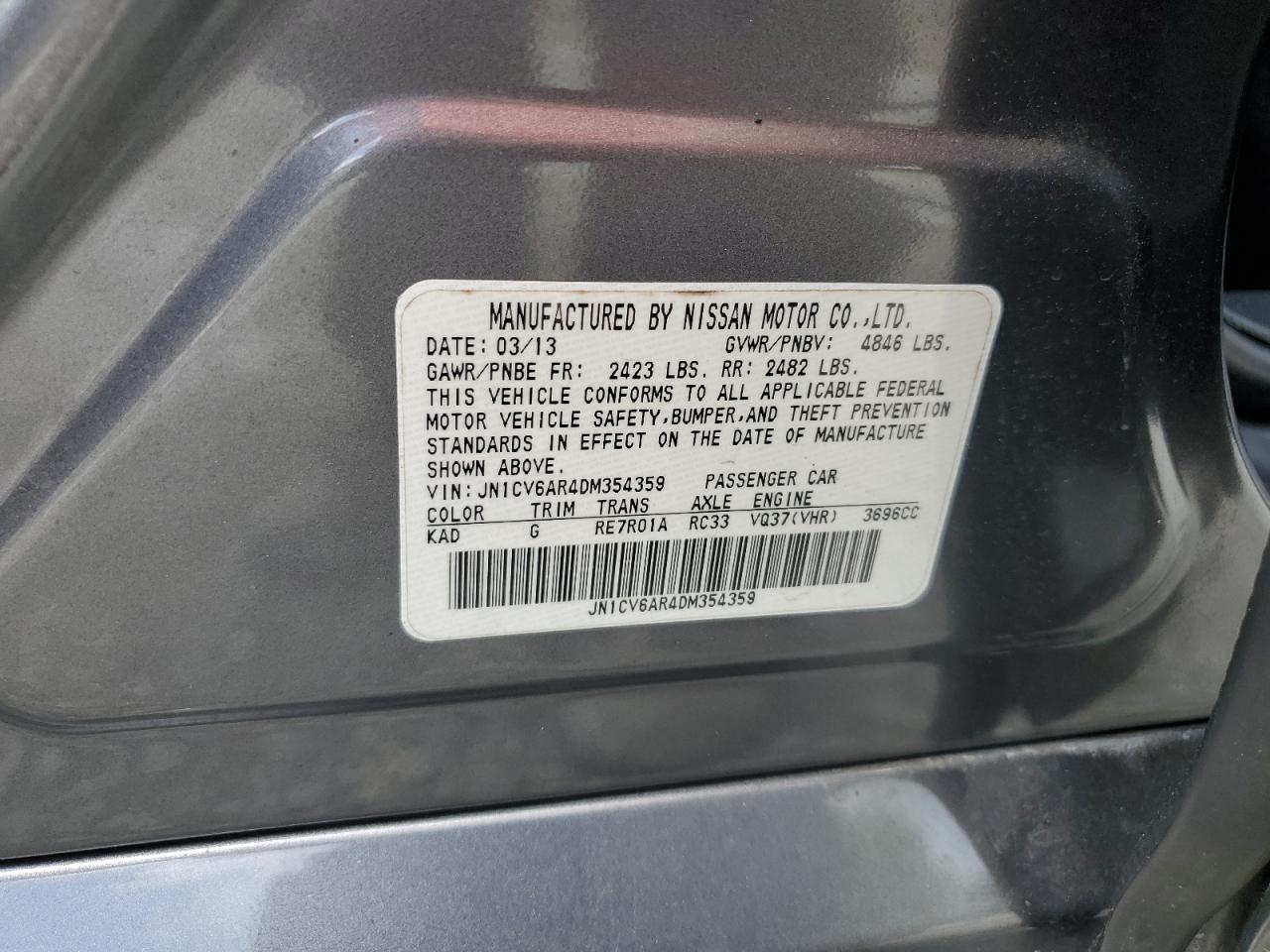 2013 Infiniti G37 Gray vin: JN1CV6AR4DM354359