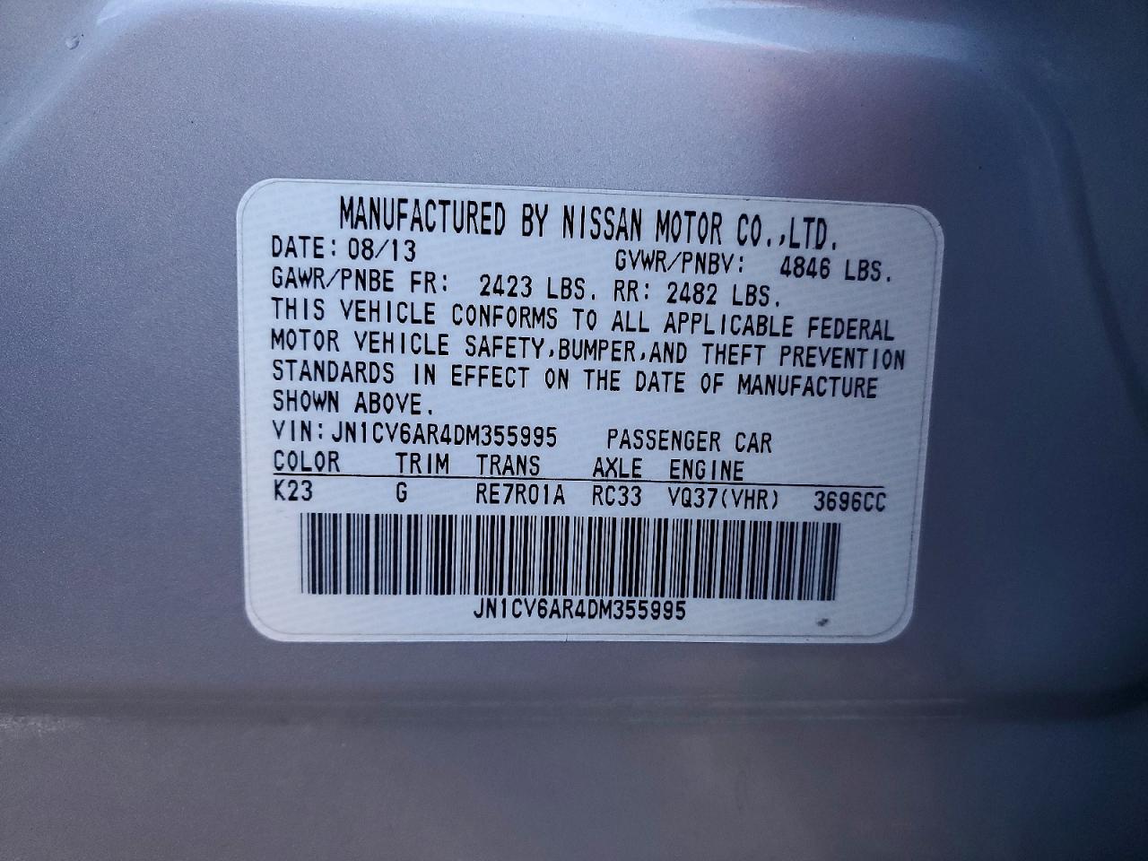2013 Infiniti G37 Серебряный vin: JN1CV6AR4DM355995