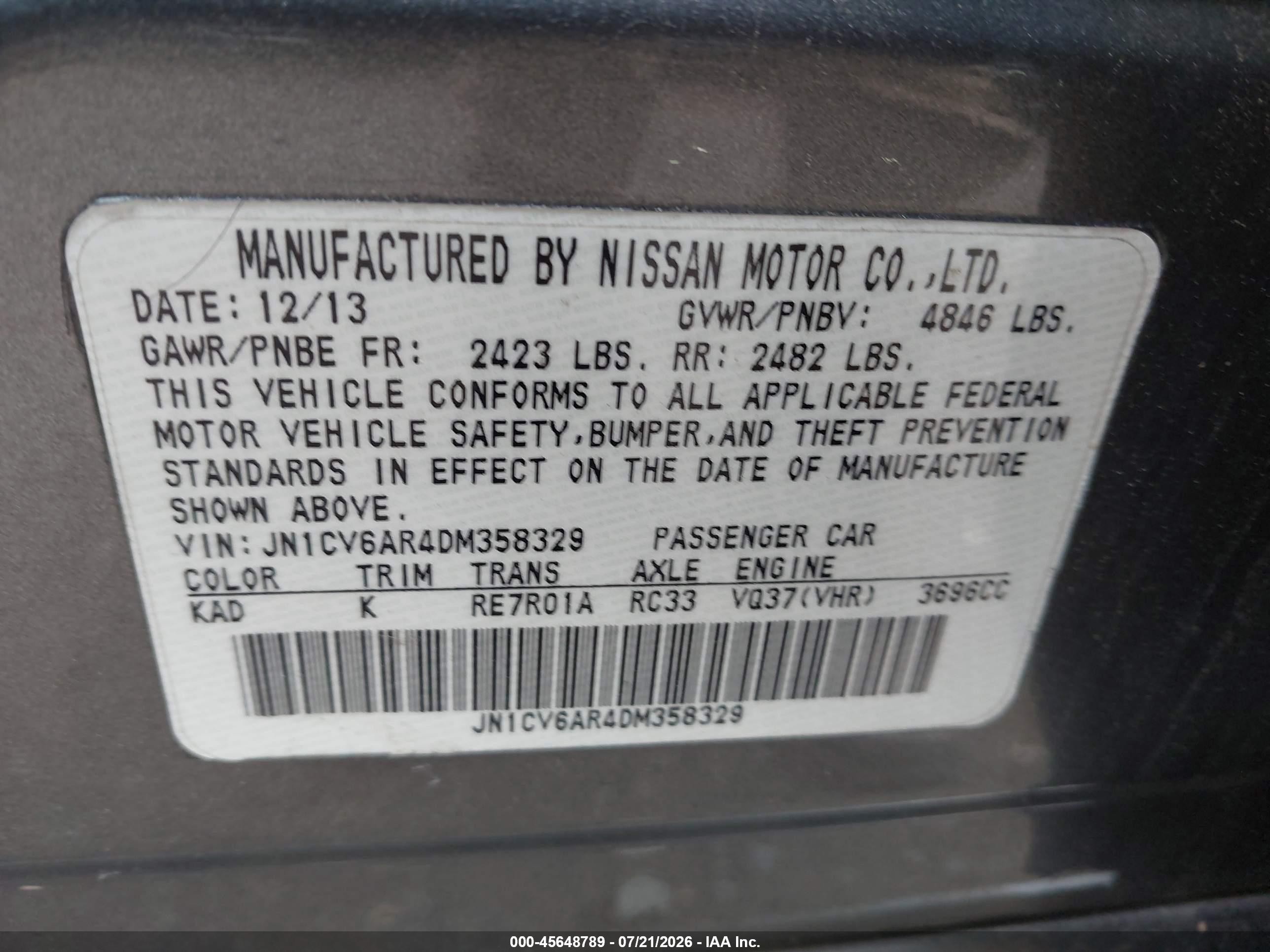 2013 Infiniti G37x   Серый vin: JN1CV6AR4DM358329
