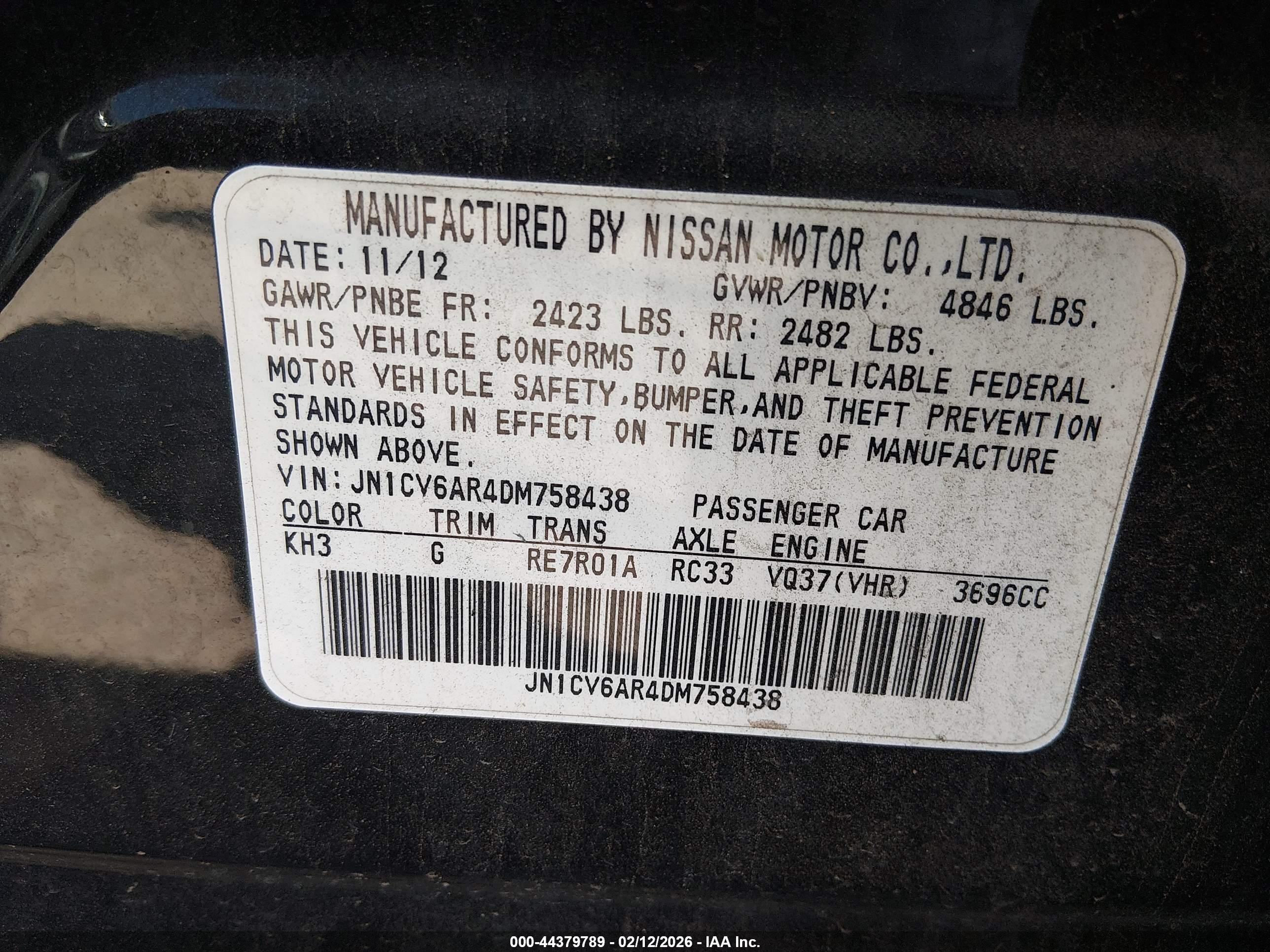2013 Infiniti G37x   Black vin: JN1CV6AR4DM758438