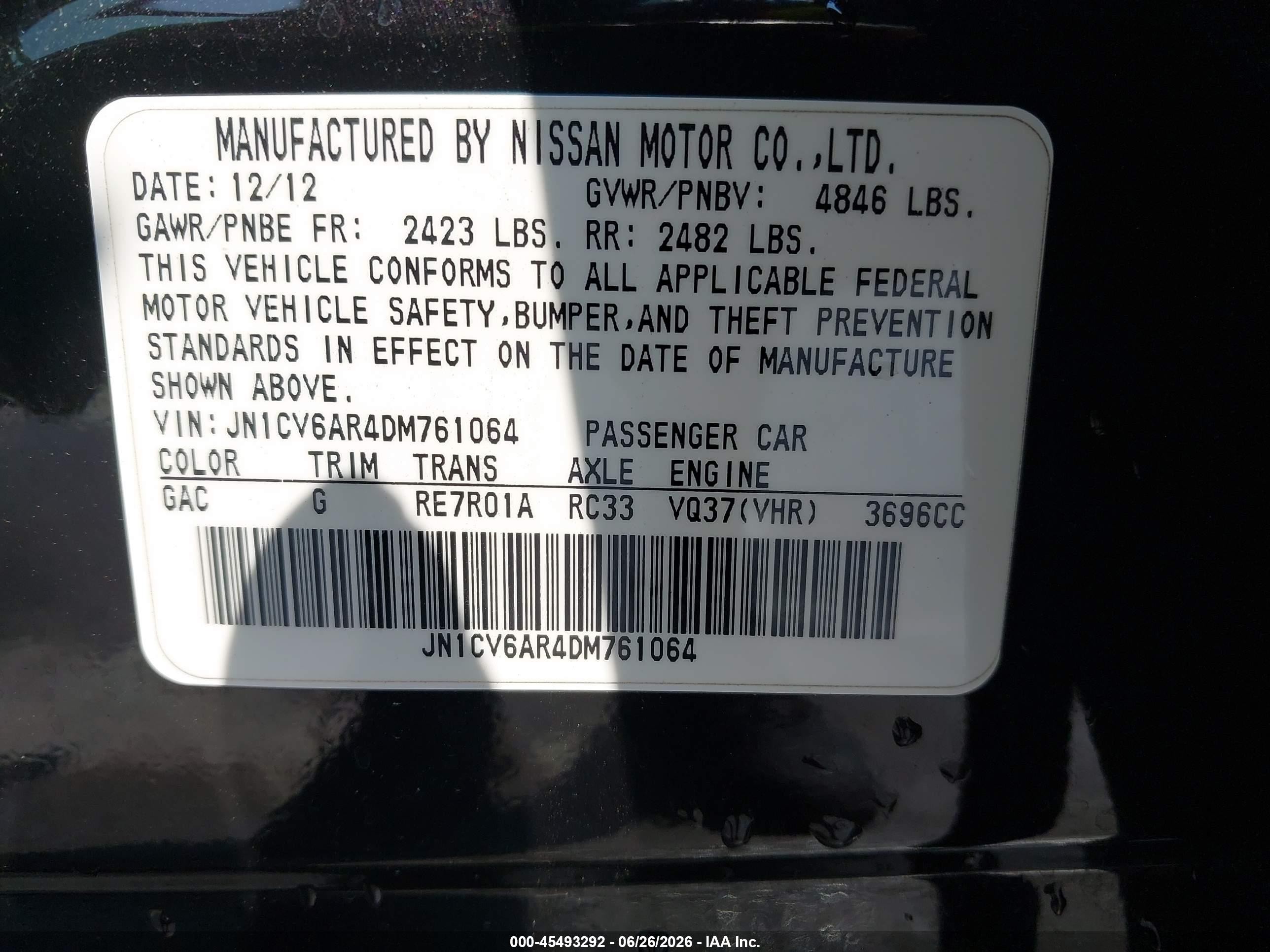 2013 Infiniti G37x   Black vin: JN1CV6AR4DM761064