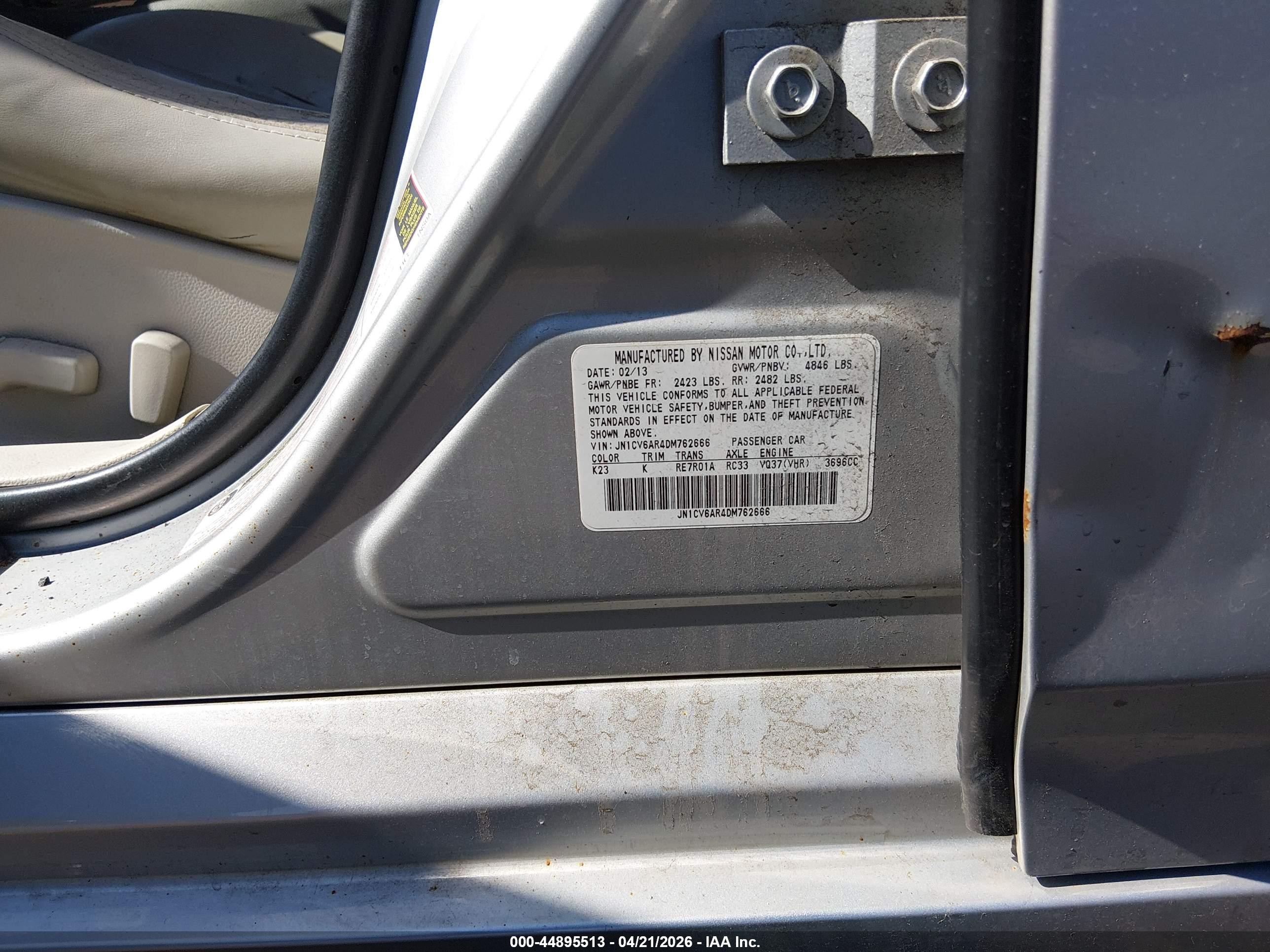 2013 Infiniti G37x   Gray vin: JN1CV6AR4DM762666