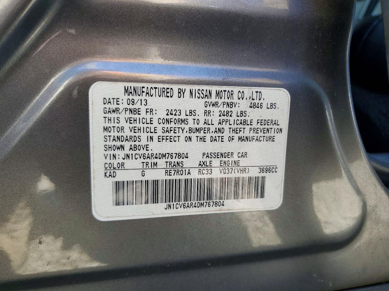 2013 Infiniti G37 Sedan X Серый vin: JN1CV6AR4DM767804