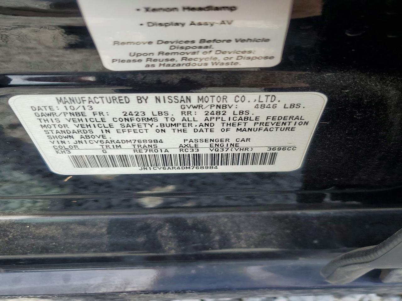 2013 Infiniti G37 Sedan X Black vin: JN1CV6AR4DM768984