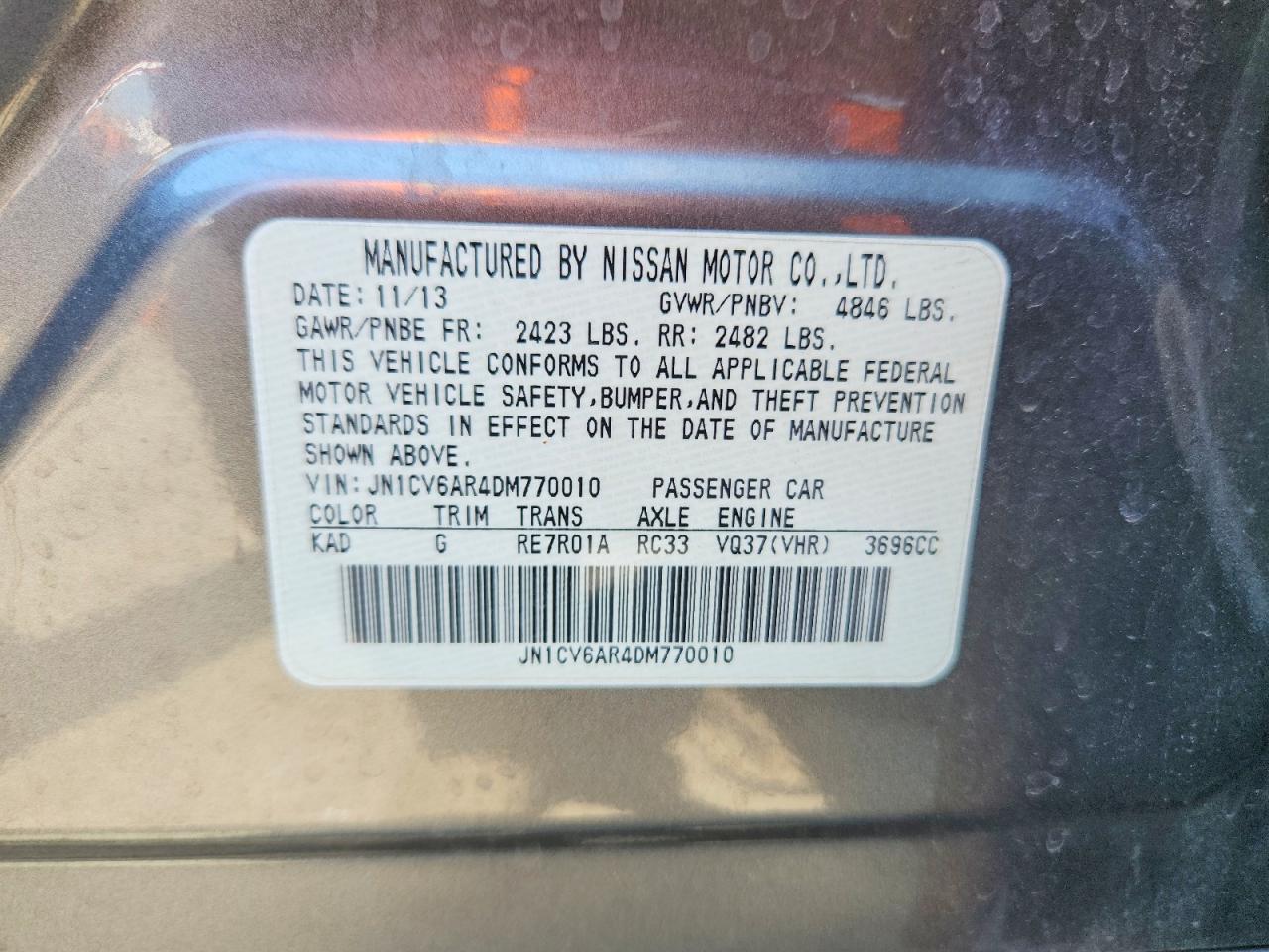 2013 Infiniti G37 Sedan X Gray vin: JN1CV6AR4DM770010