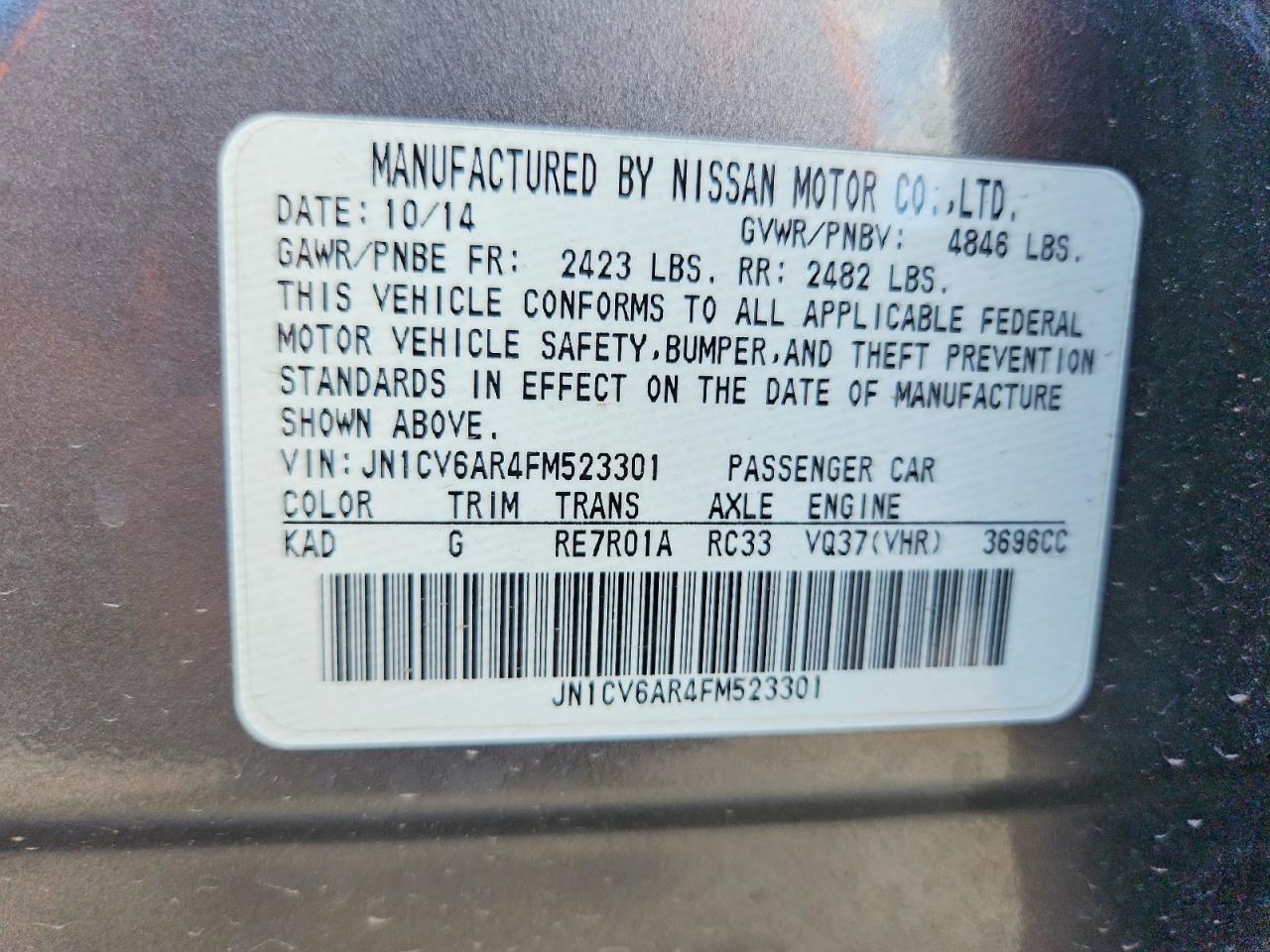 2015 Infiniti Q40 Base Gray vin: JN1CV6AR4FM523301