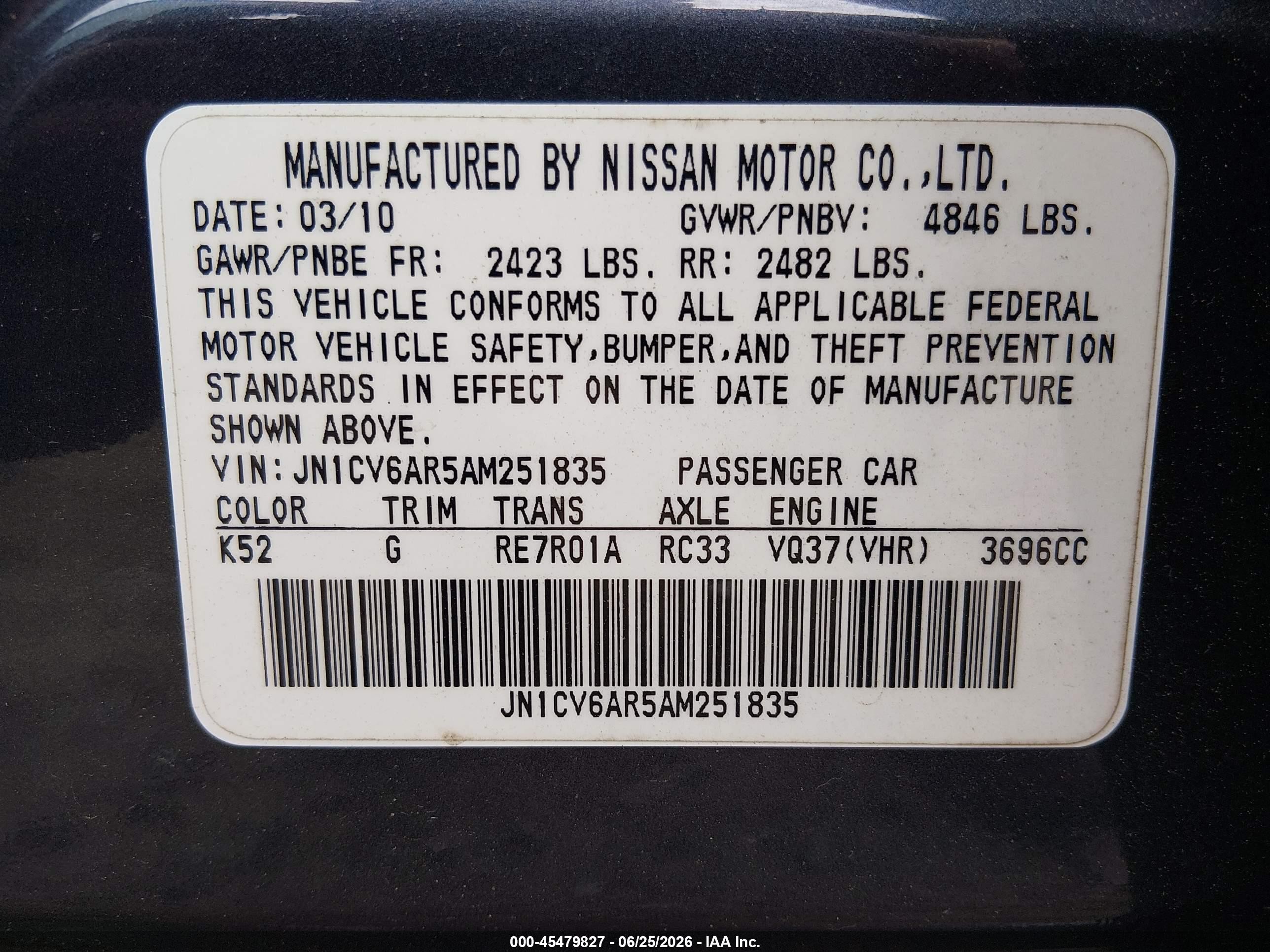 2010 Infiniti G37x   Gray vin: JN1CV6AR5AM251835