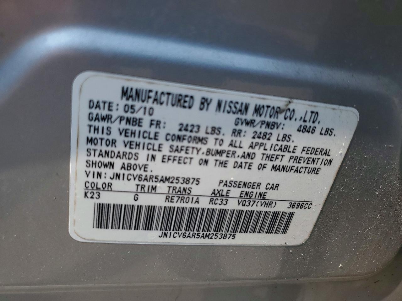 2010 Infiniti G37 Sedan X Silver vin: JN1CV6AR5AM253875