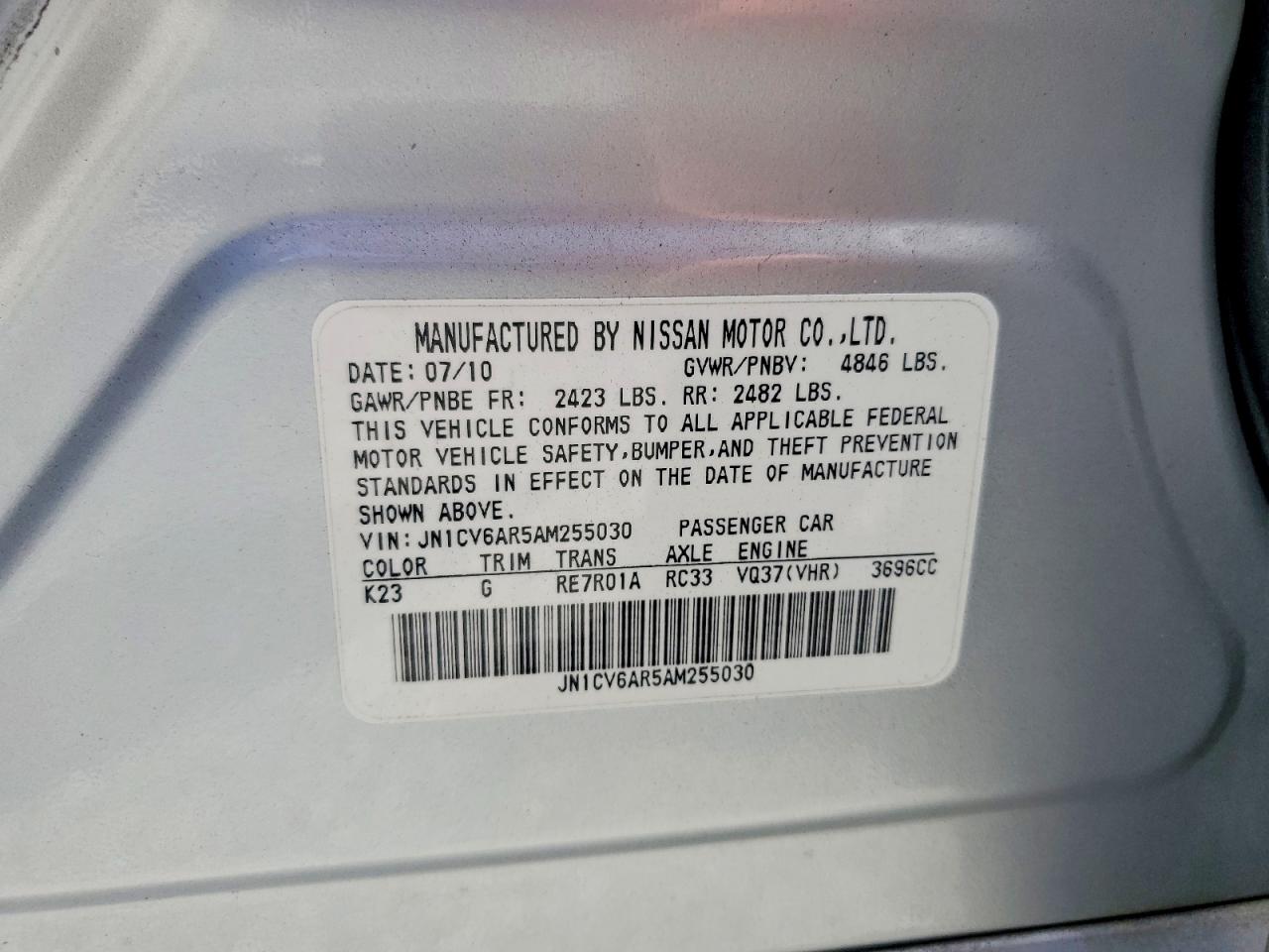 2010 Infiniti G37 Sedan X Silver vin: JN1CV6AR5AM255030