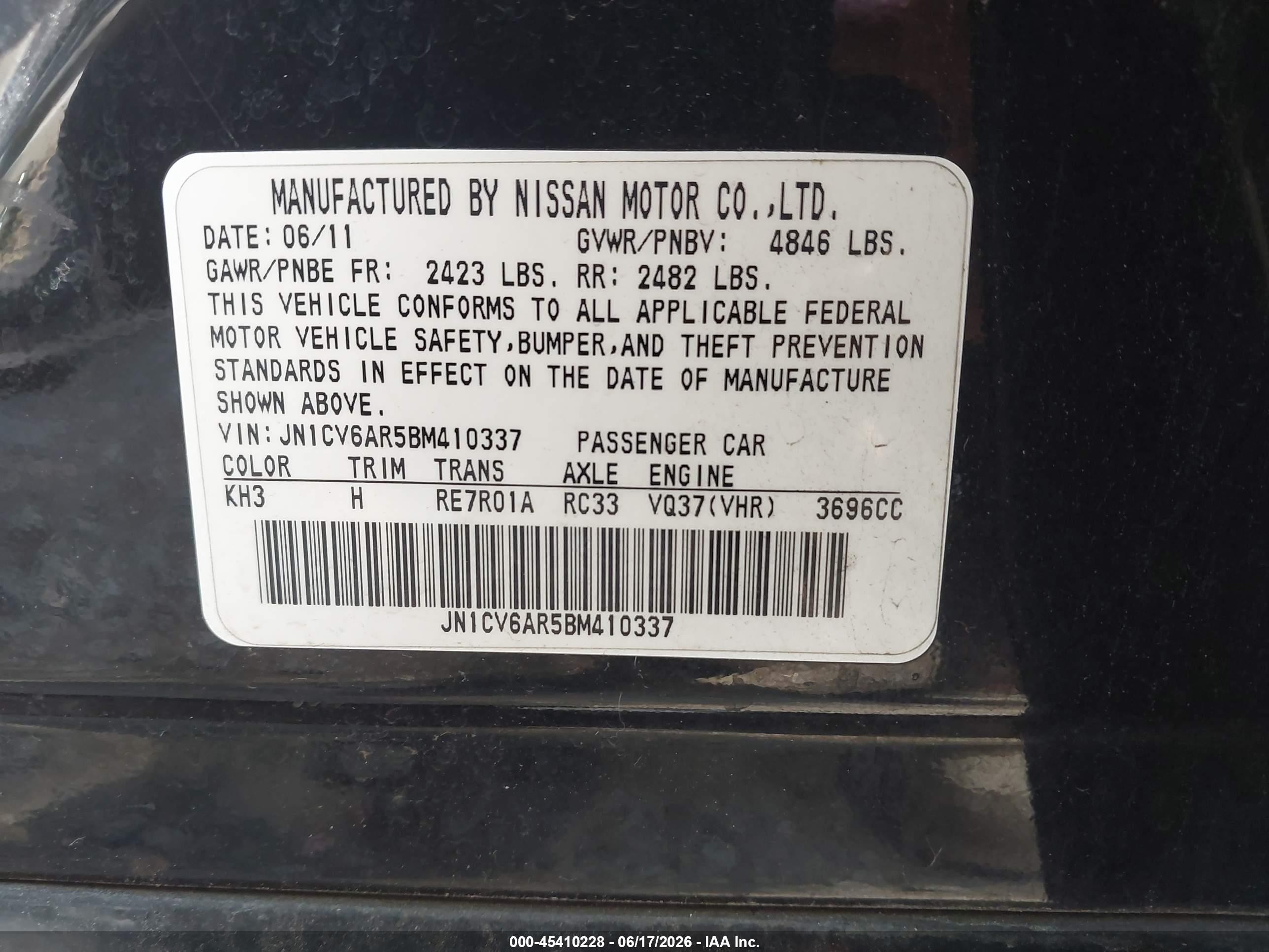 2011 Infiniti G37x Black vin: JN1CV6AR5BM410337