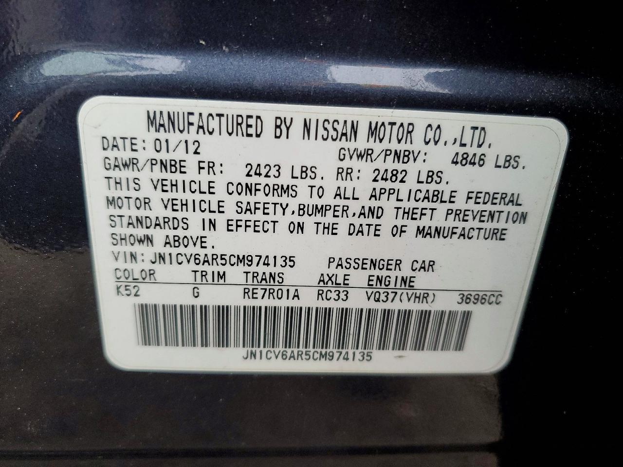 2012 Infiniti G37 Sedan X Blue vin: JN1CV6AR5CM974135