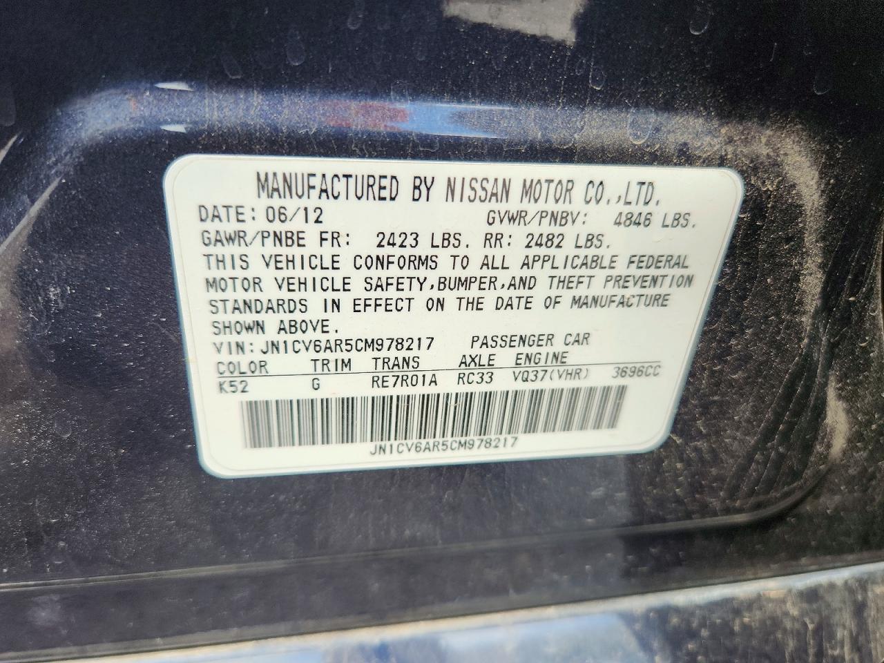2012 Infiniti G37 Sedan X Charcoal vin: JN1CV6AR5CM978217