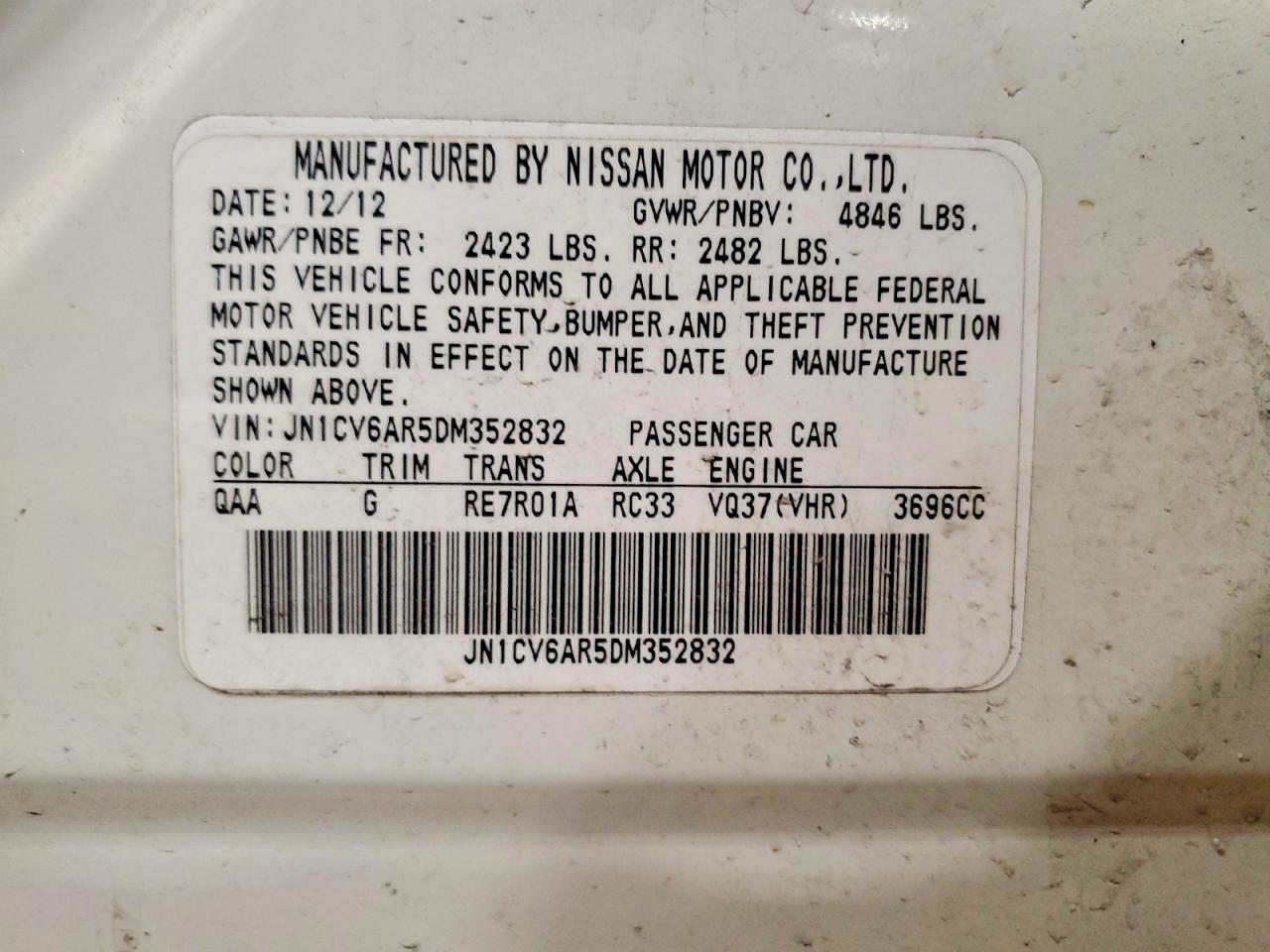 2013 Infiniti G37 Sedan X Белый vin: JN1CV6AR5DM352832