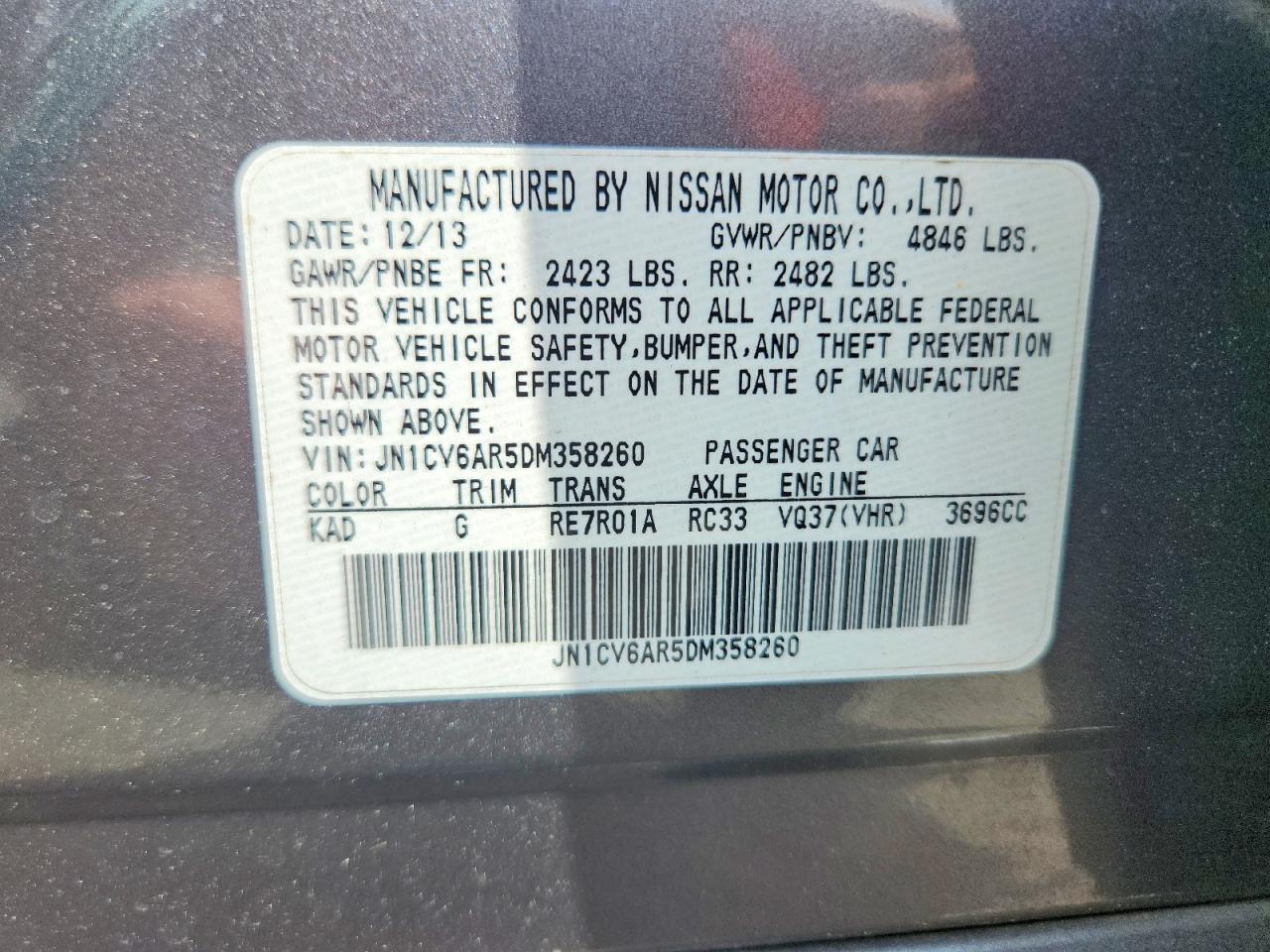 2013 Infiniti G37 Sedan X Gray vin: JN1CV6AR5DM358260