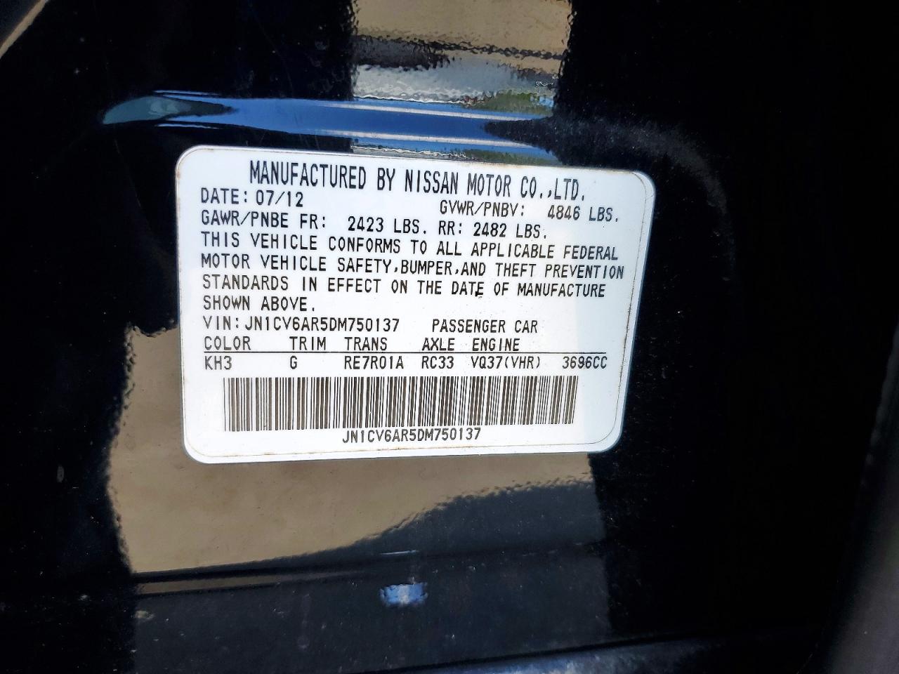 2013 Infiniti G37 Sedan X Black vin: JN1CV6AR5DM750137