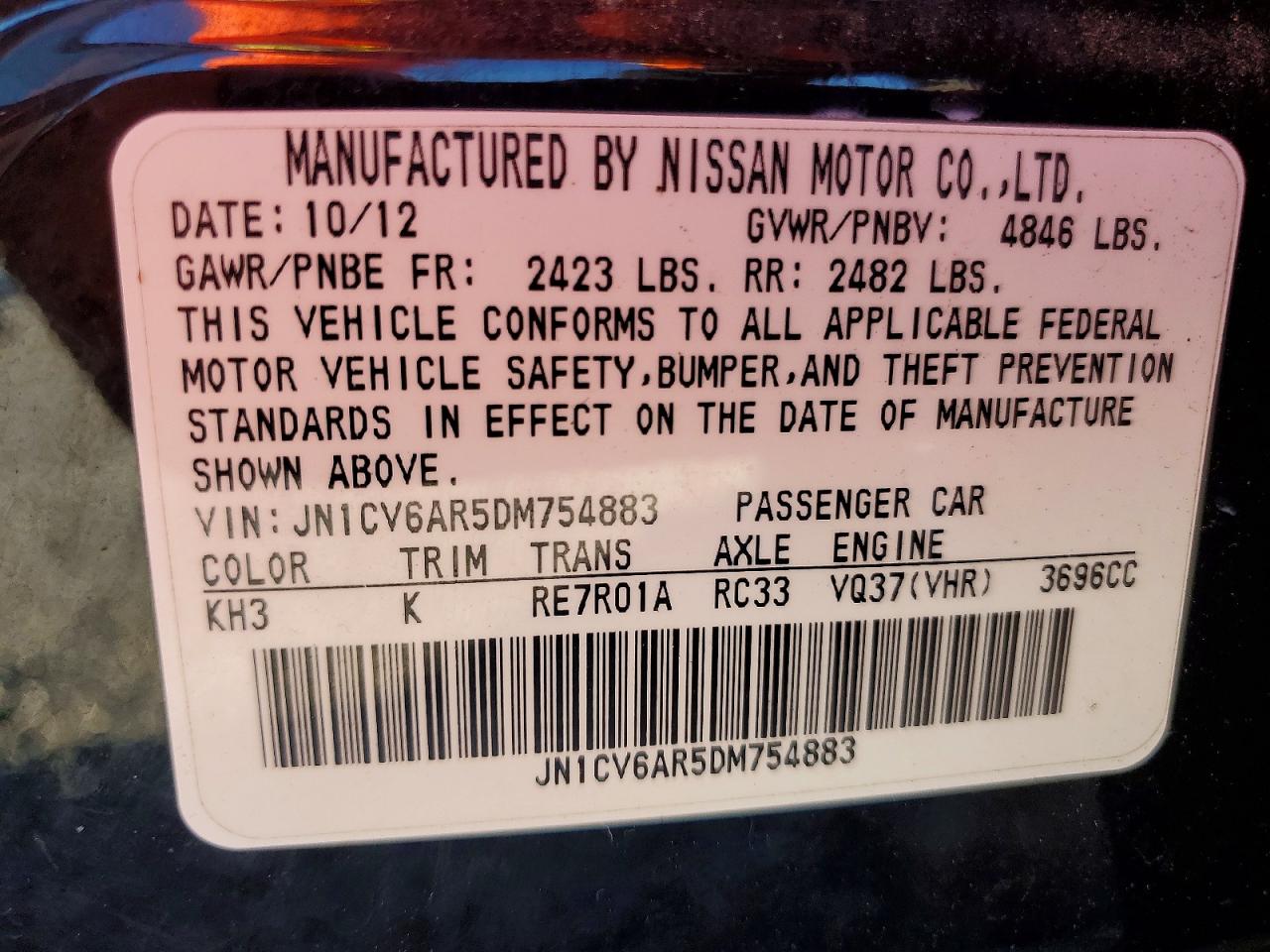 2013 Infiniti G37 Sedan X Black vin: JN1CV6AR5DM754883