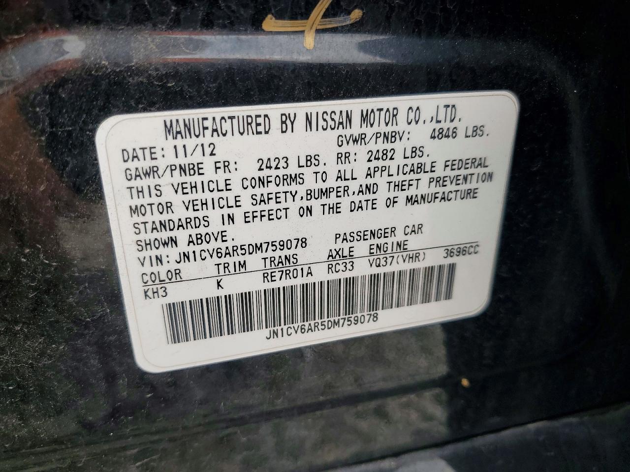 2013 Infiniti G37 Sedan X Black vin: JN1CV6AR5DM759078
