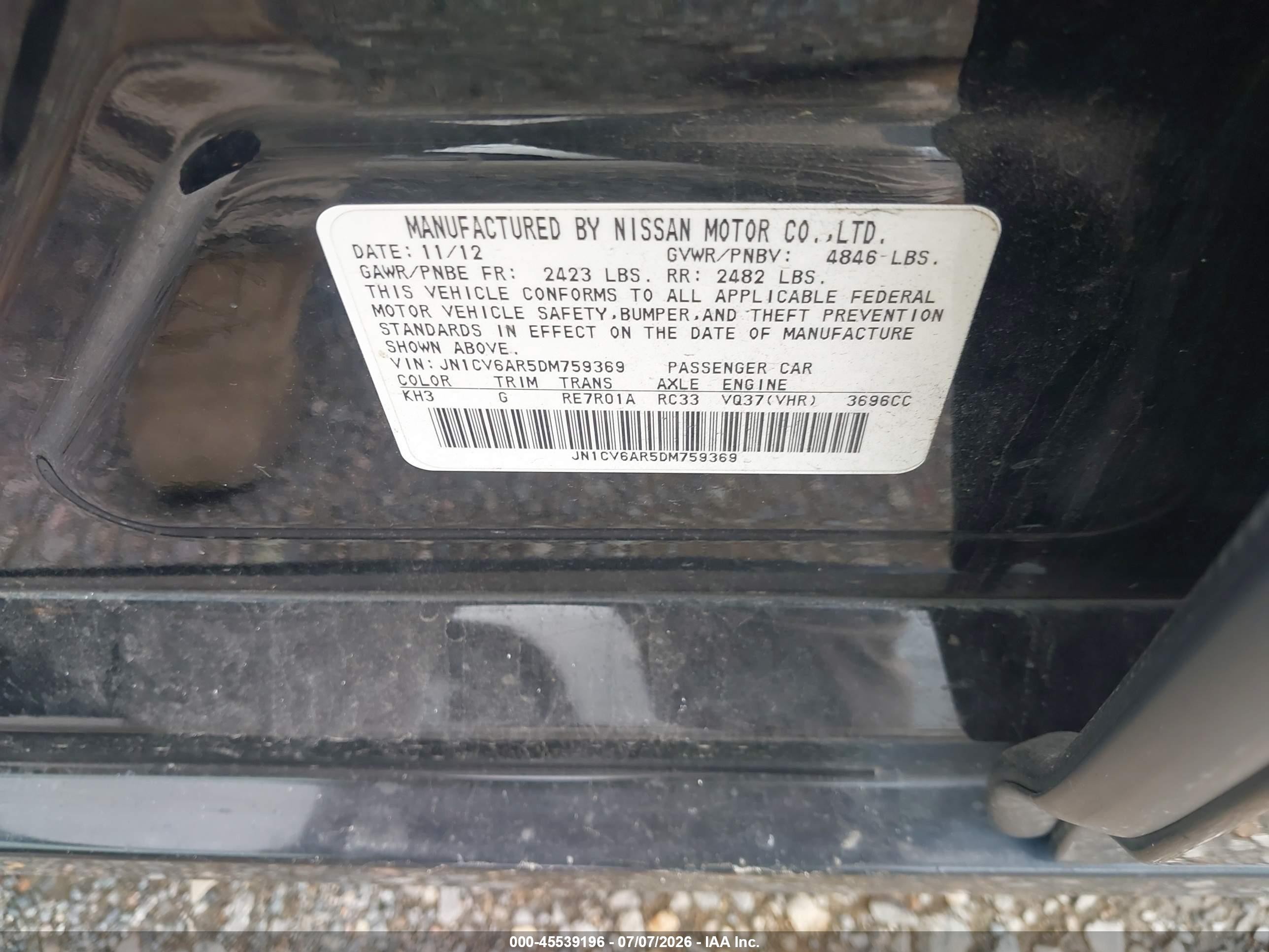 2013 Infiniti G37x   Black vin: JN1CV6AR5DM759369