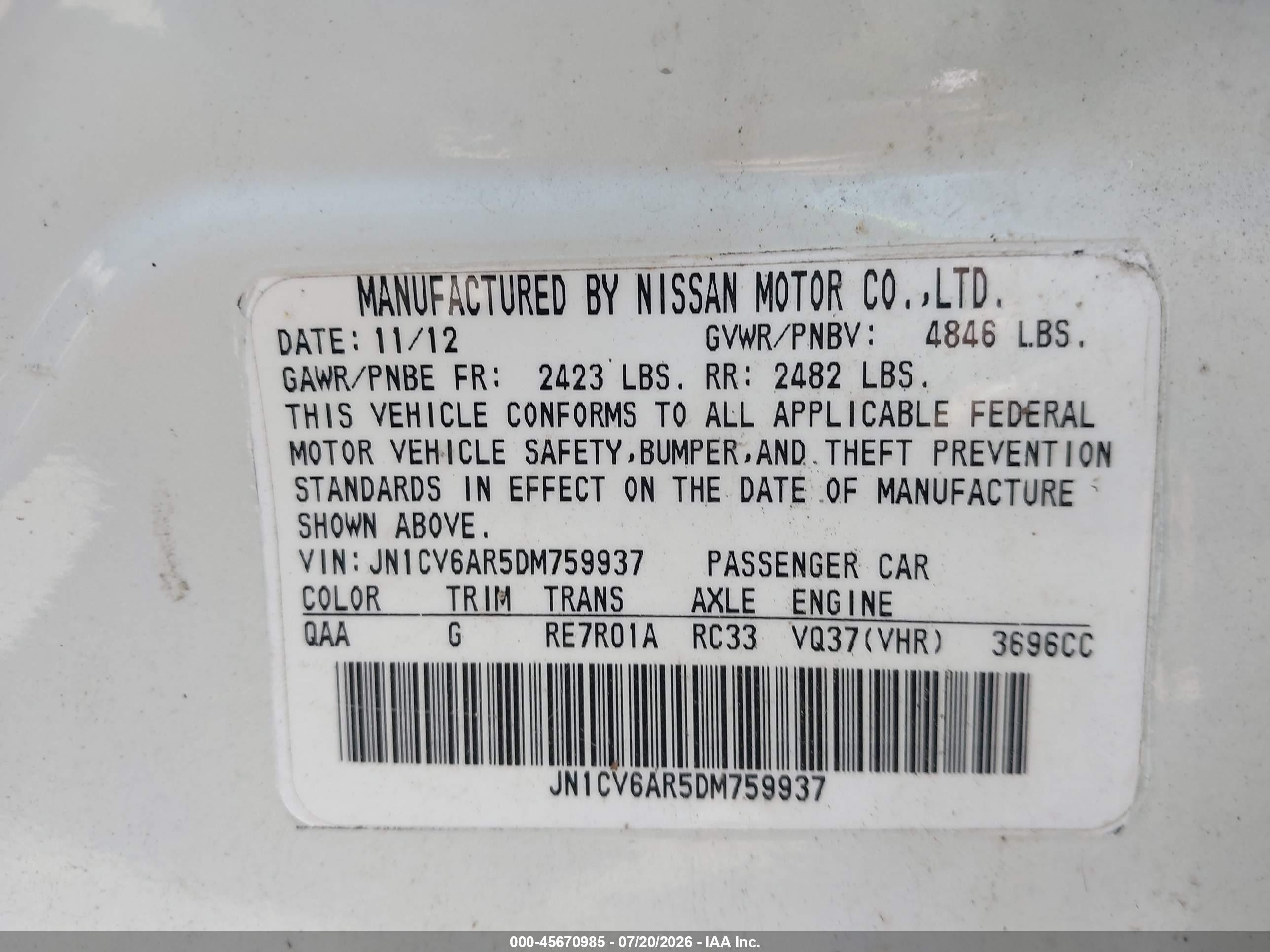 2013 Infiniti G37x   Белый vin: JN1CV6AR5DM759937
