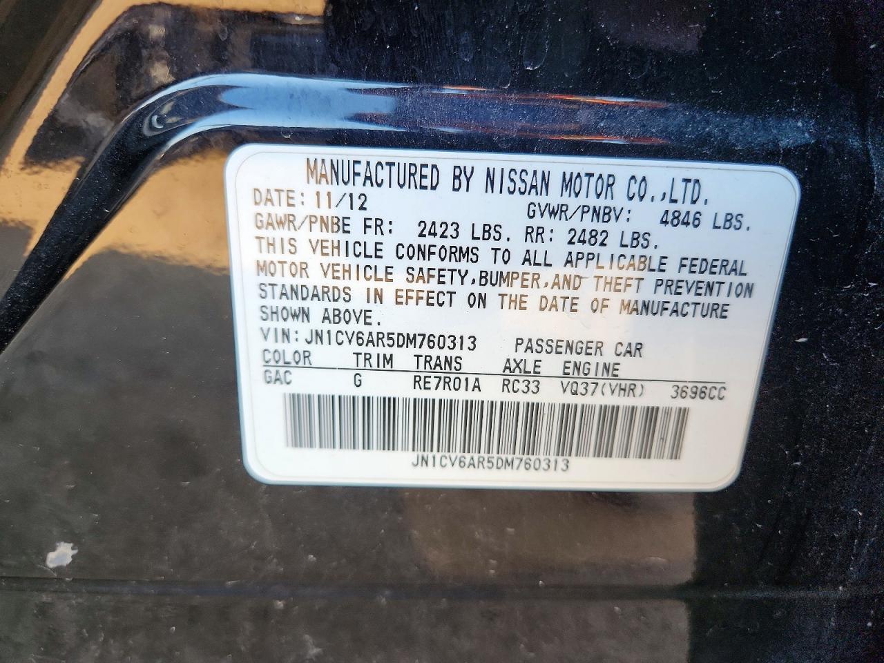 2013 Infiniti G37 Sedan X Black vin: JN1CV6AR5DM760313