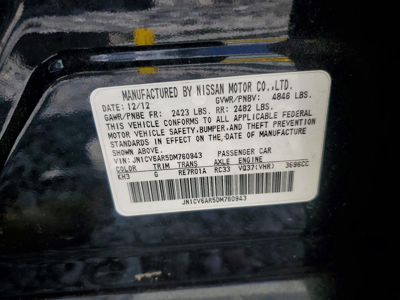 2013 Infiniti G37 Sedan X Black vin: JN1CV6AR5DM760943