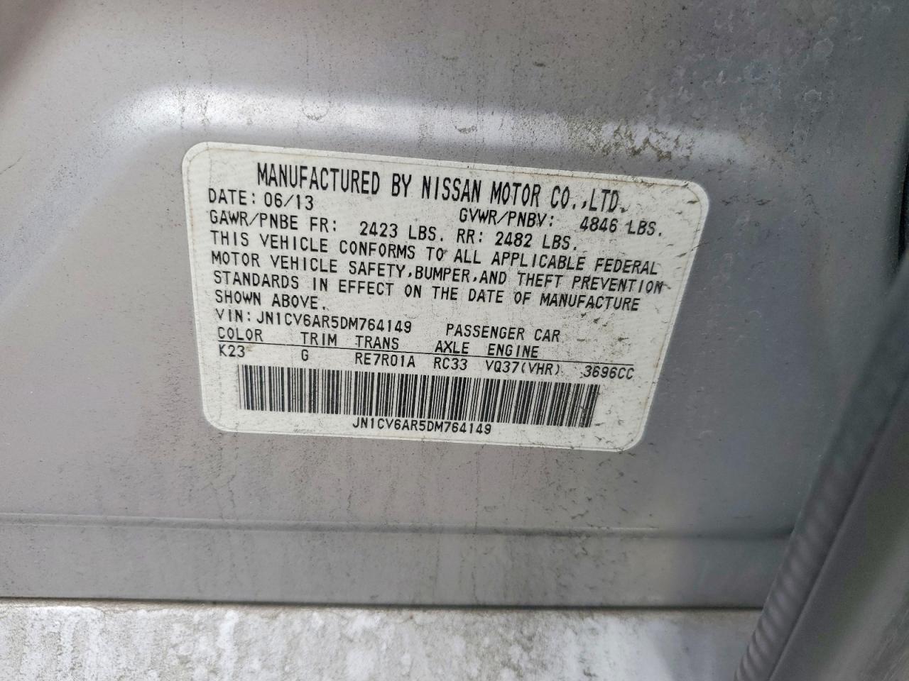 2013 Infiniti G37 Base Silver vin: JN1CV6AR5DM764149