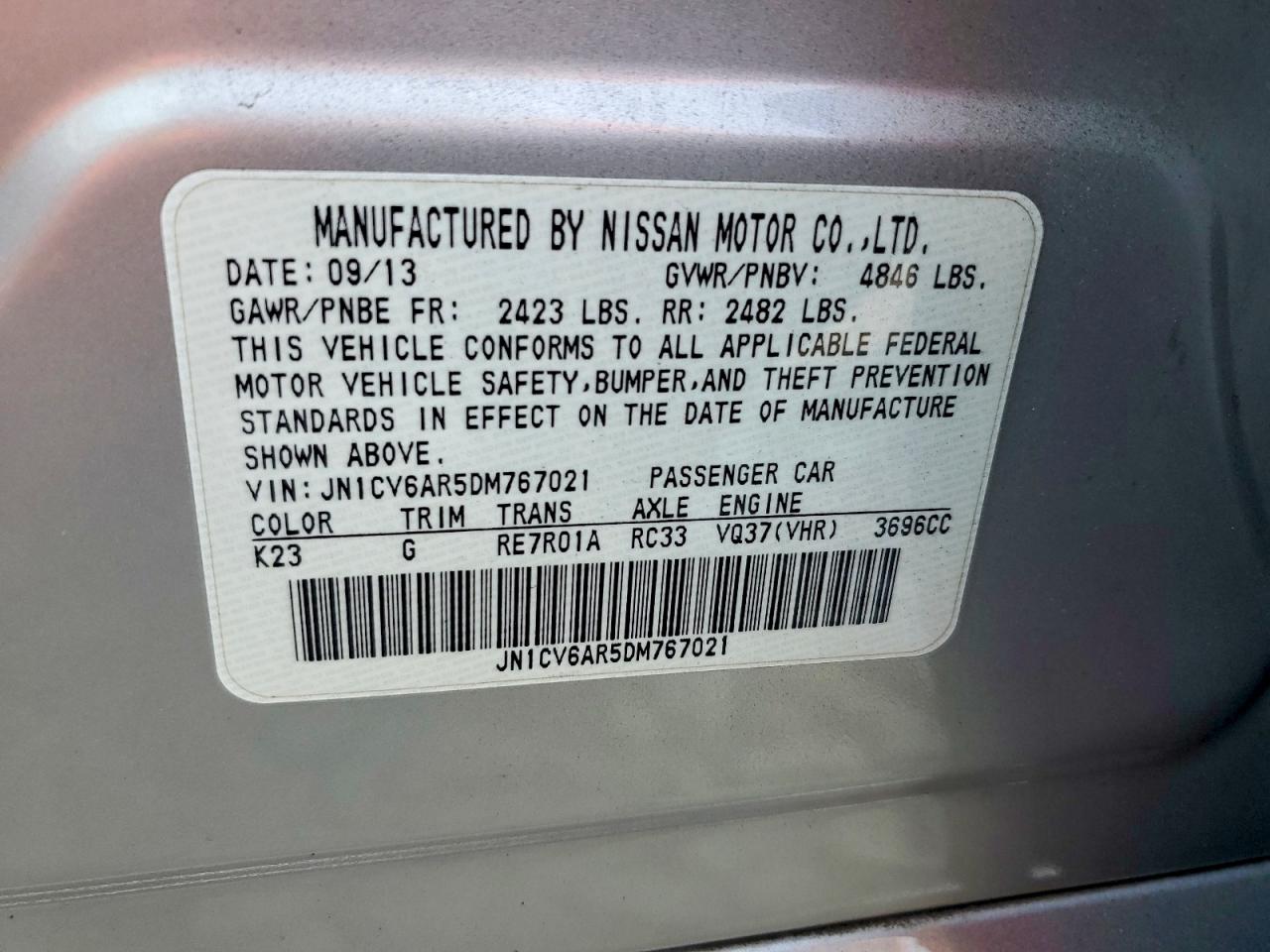 2013 Infiniti G37 Sedan X Silver vin: JN1CV6AR5DM767021