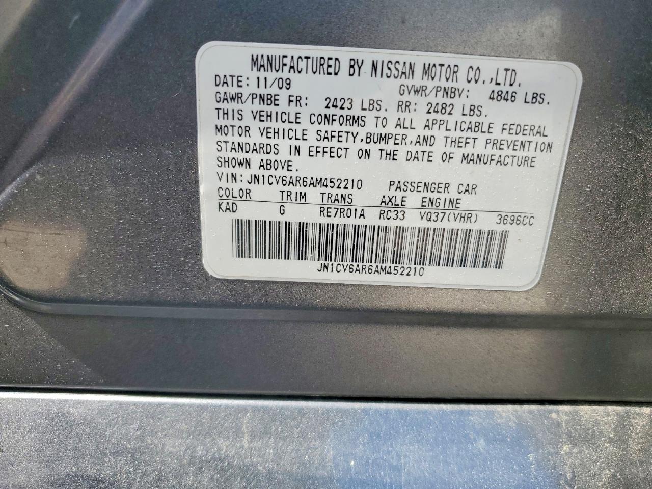 2010 Infi G37 Coupe Gray vin: JN1CV6AR6AM452210