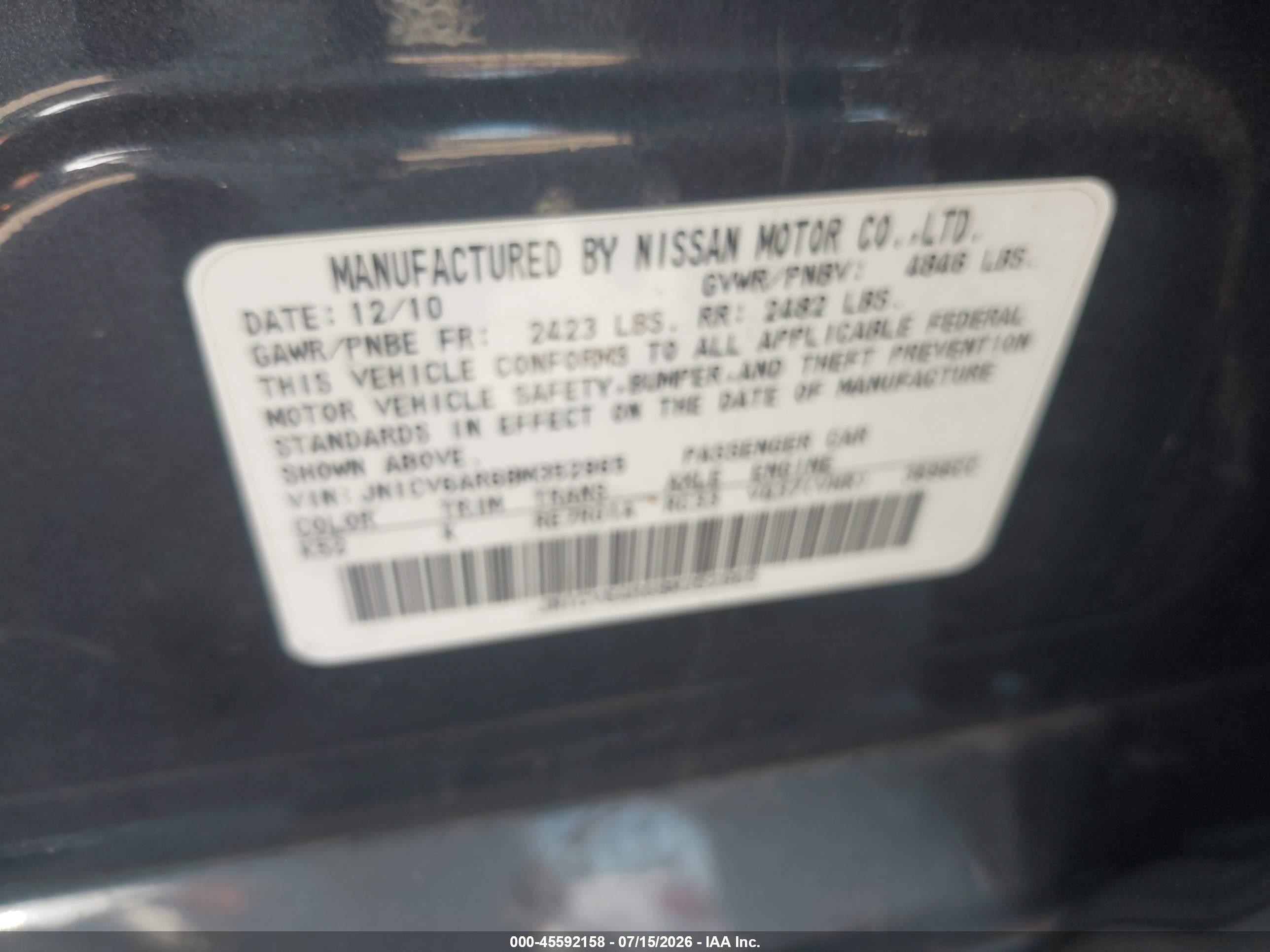 2011 Infiniti G37x   Black vin: JN1CV6AR6BM352965