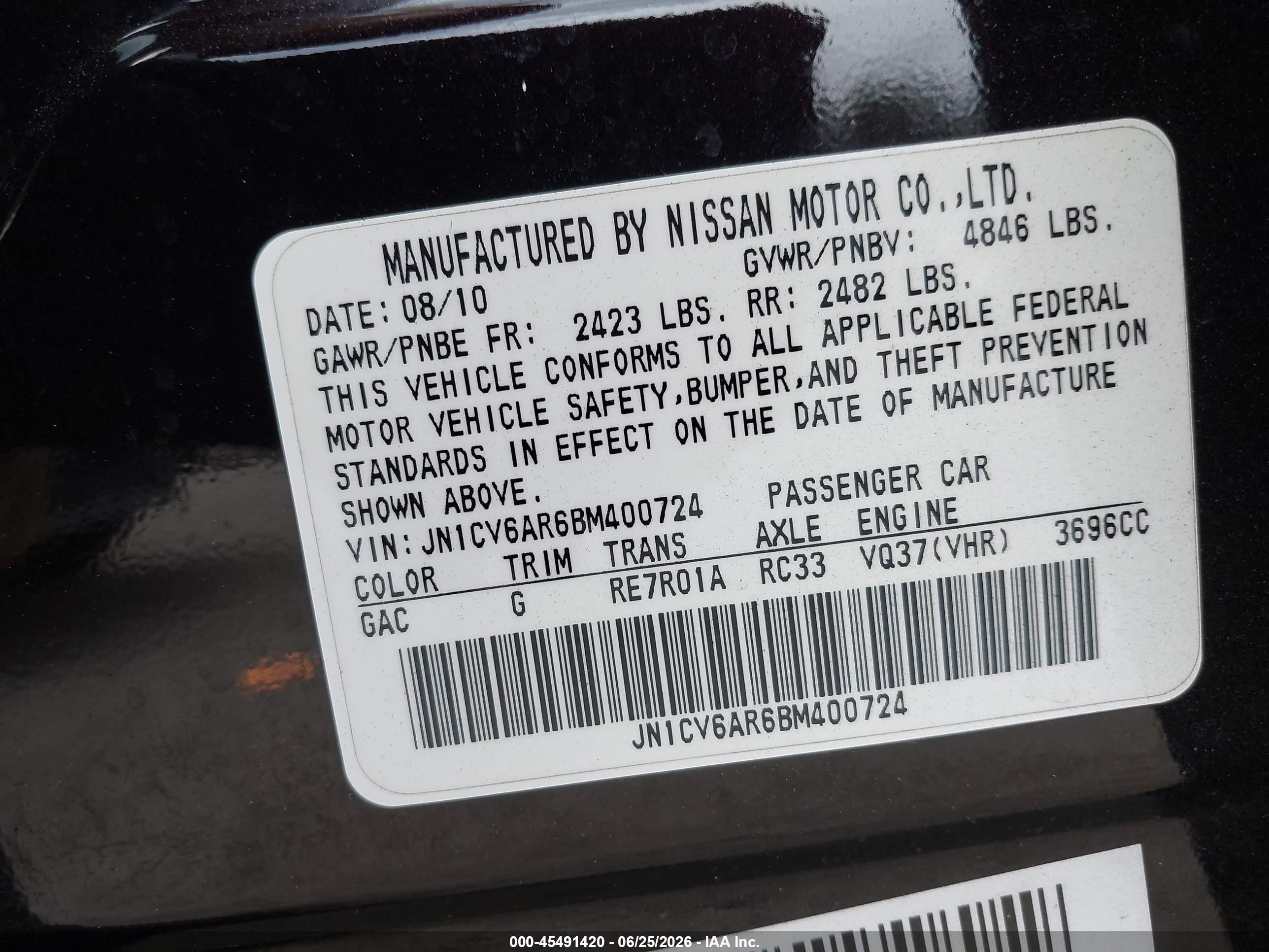 2011 Infiniti G37x Limited Edition Black vin: JN1CV6AR6BM400724