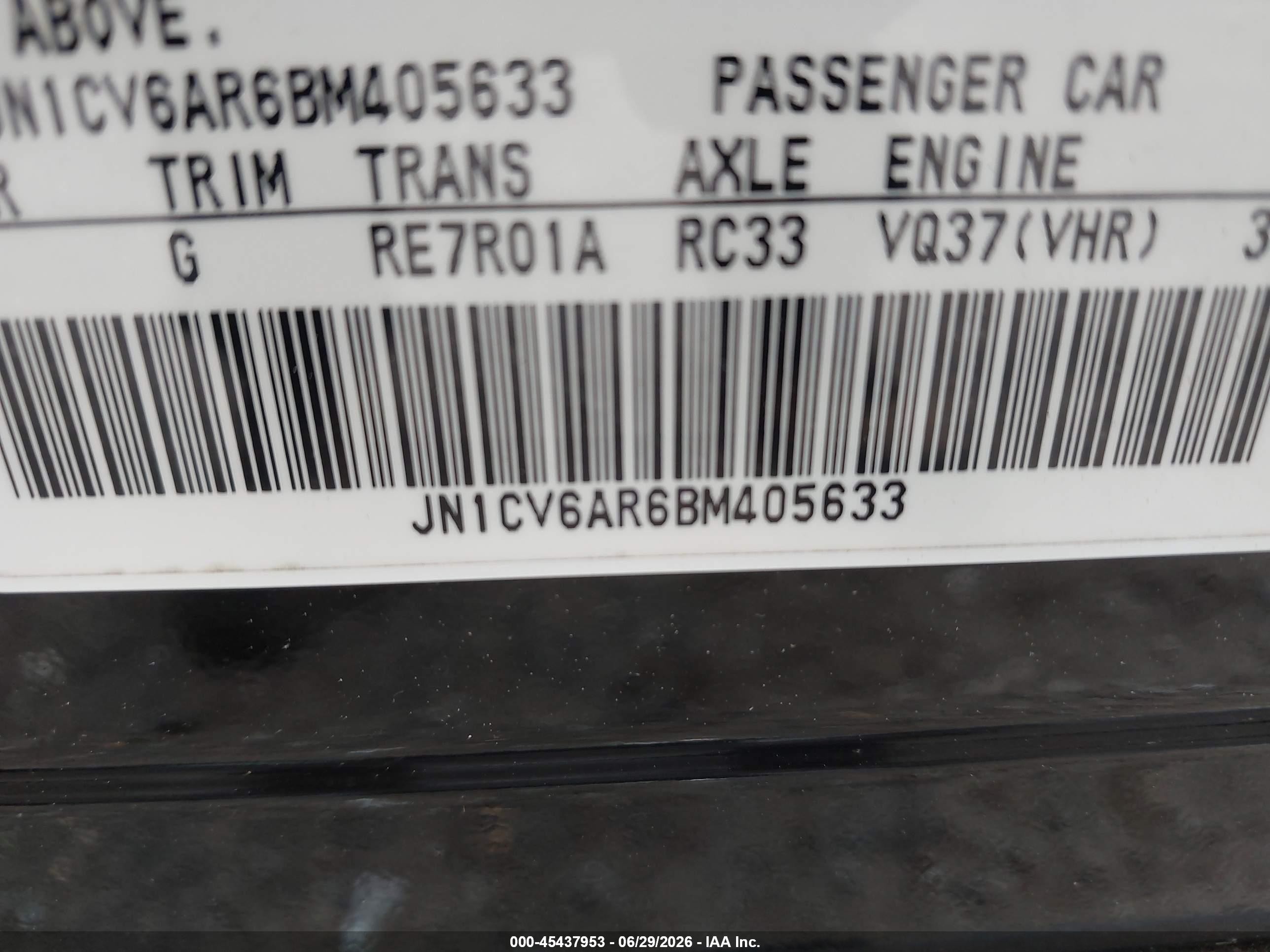 2011 Infiniti G37x   Black vin: JN1CV6AR6BM405633