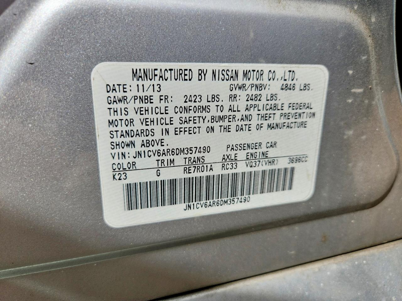 2013 Infiniti G37 Sedan X Silver vin: JN1CV6AR6DM357490