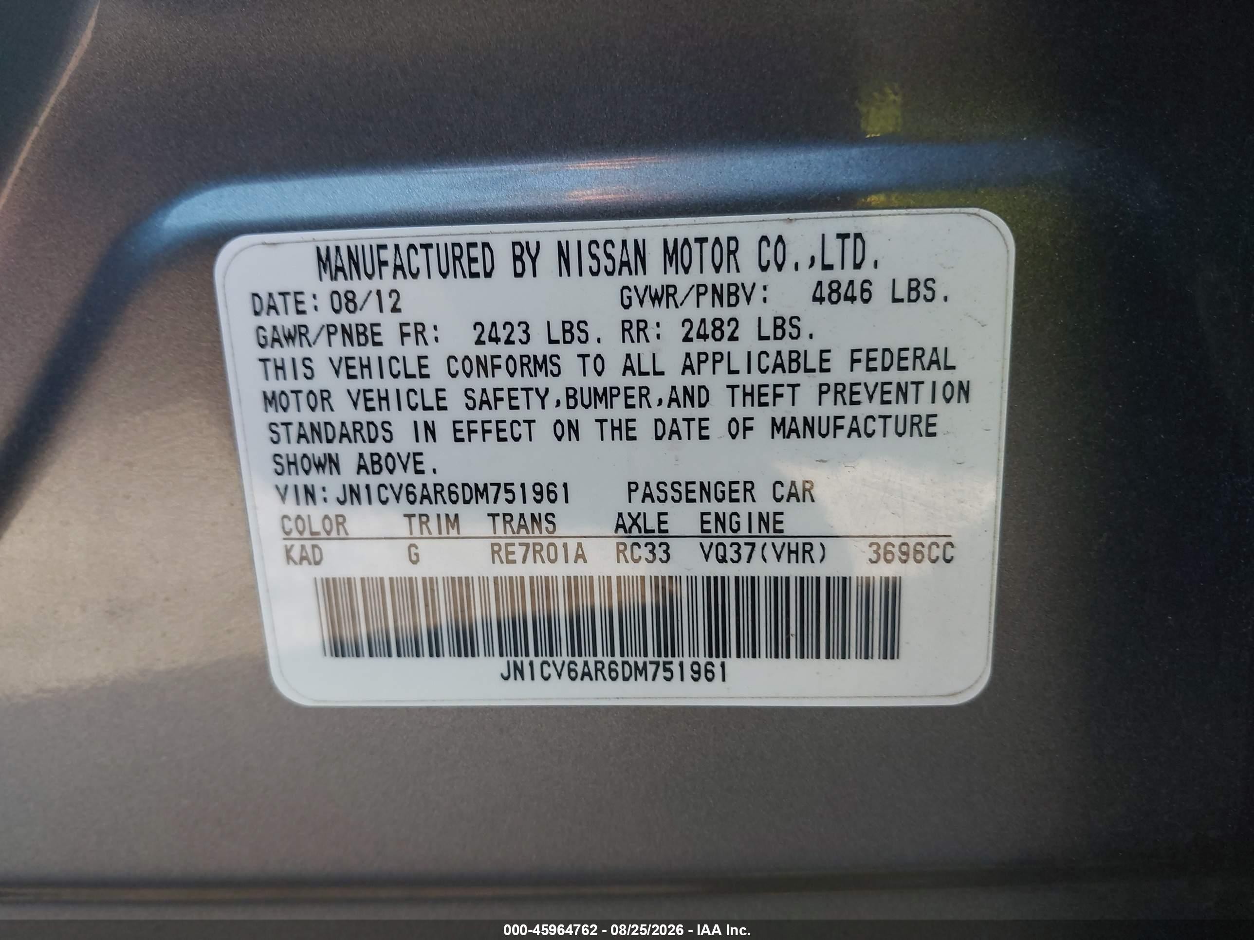 2013 Infiniti G37x   Gray vin: JN1CV6AR6DM751961