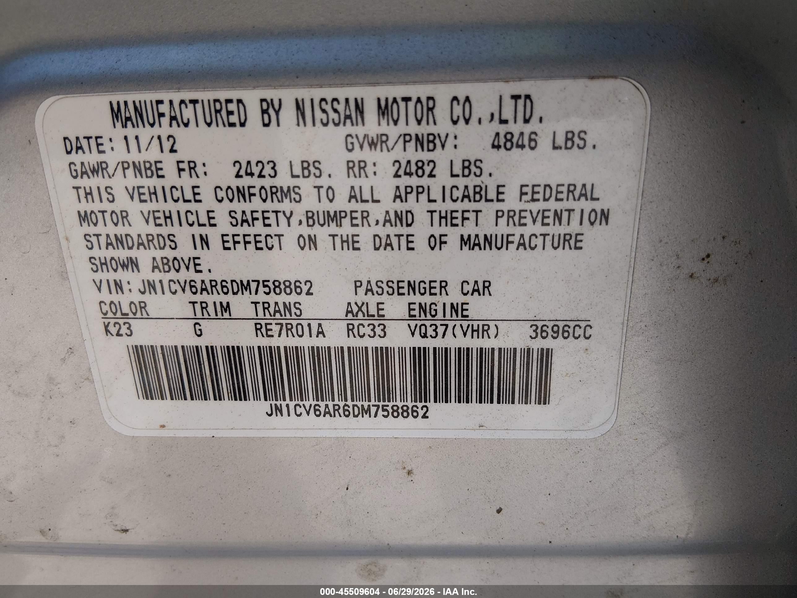 2013 Infiniti G37x   Серебряный vin: JN1CV6AR6DM758862