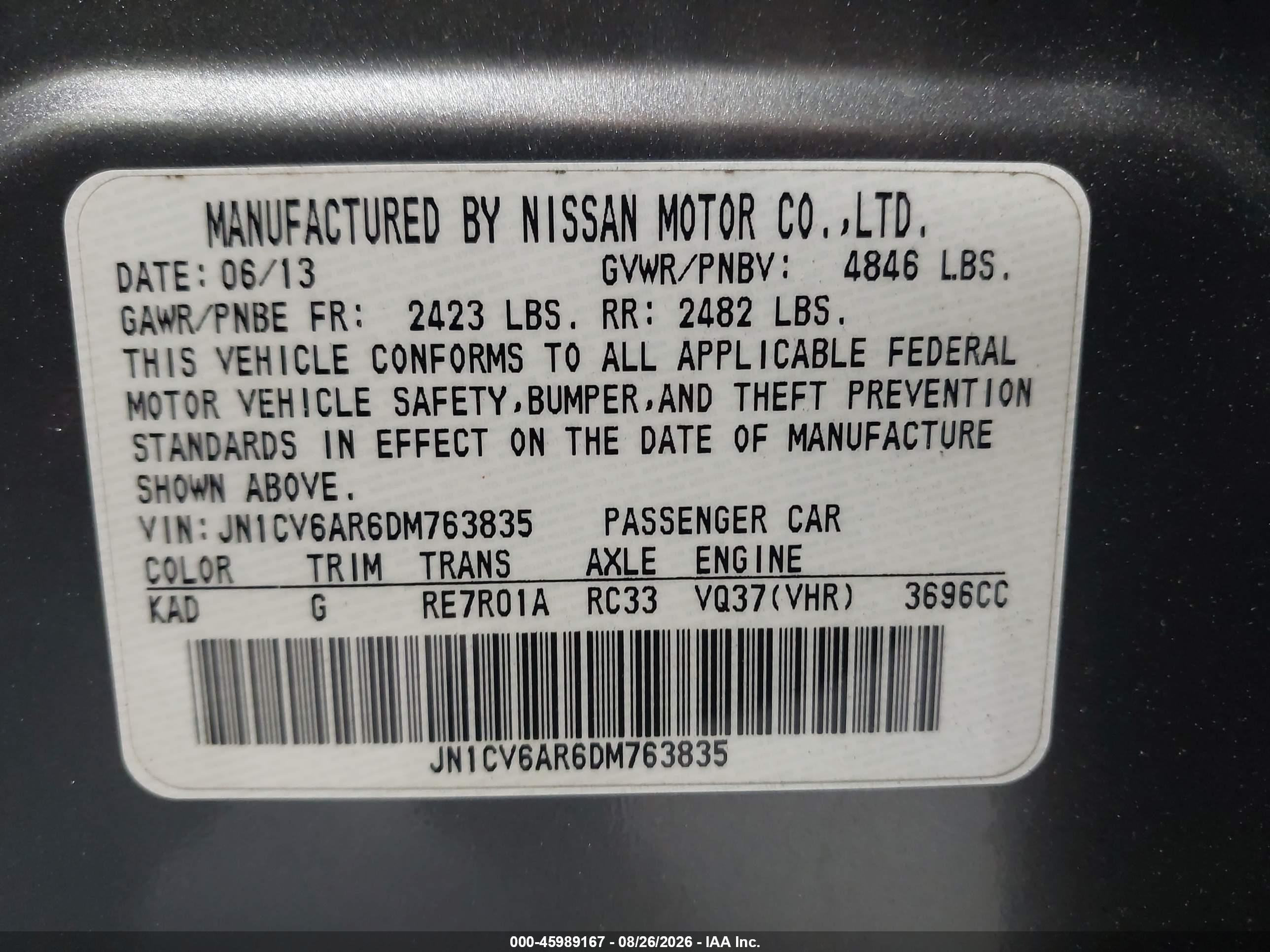 2013 Infiniti G37x   Gray vin: JN1CV6AR6DM763835