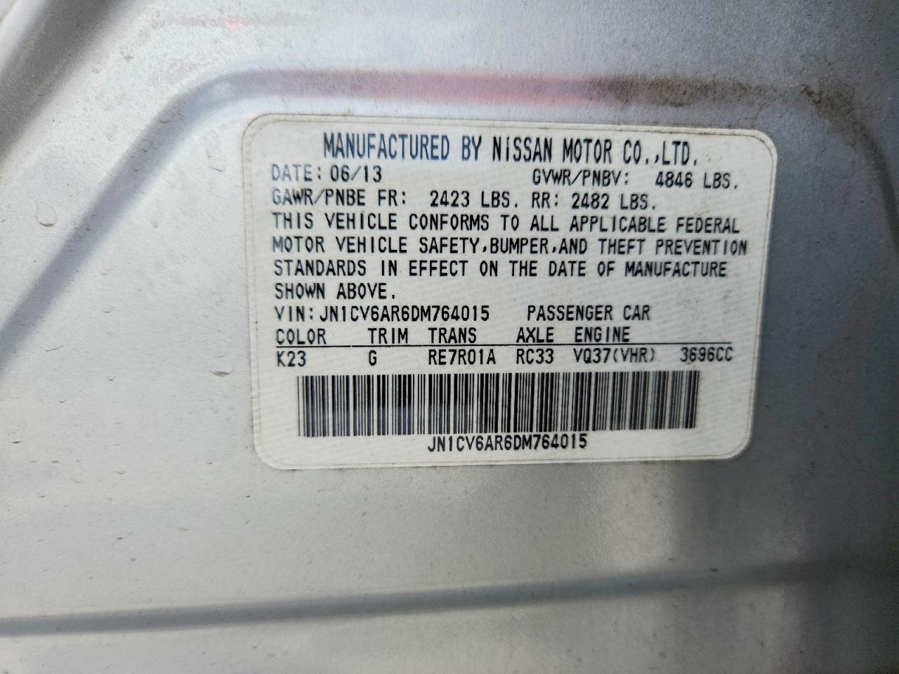 2013 Infiniti G37 Sedan X Silver vin: JN1CV6AR6DM764015