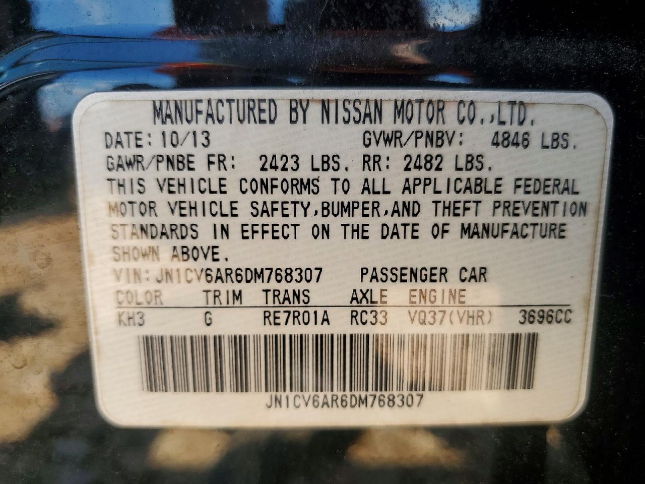 2013 Infiniti G37 Sedan X Black vin: JN1CV6AR6DM768307