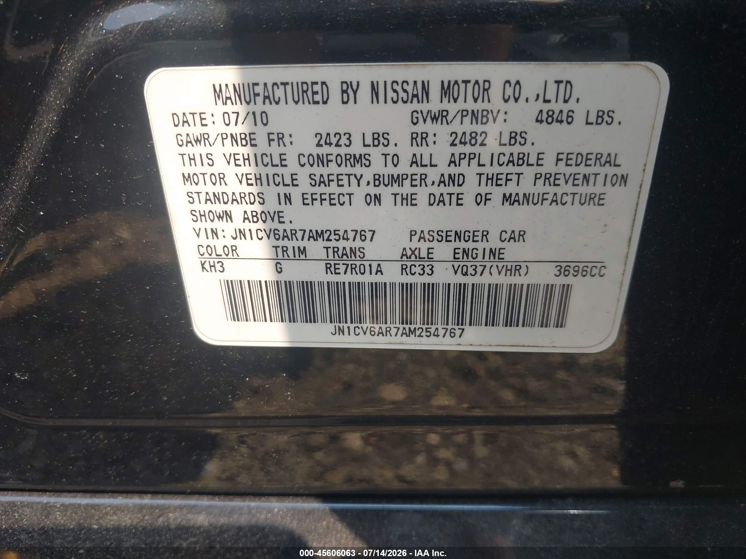 2010 Infiniti G37x Black vin: JN1CV6AR7AM254767