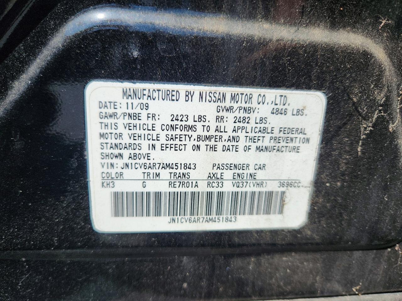 2010 Infiniti G37 Sedan X Black vin: JN1CV6AR7AM451843