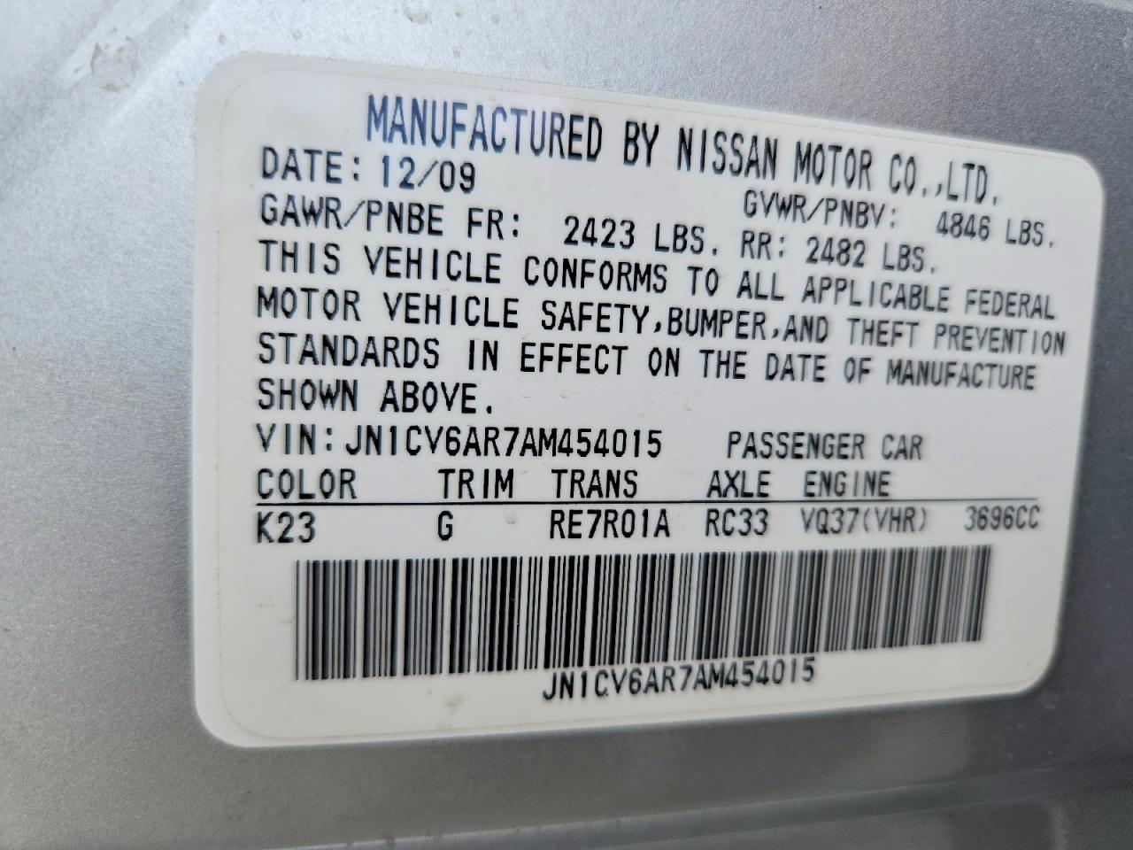 2010 Infiniti G37 Sedan X Silver vin: JN1CV6AR7AM454015