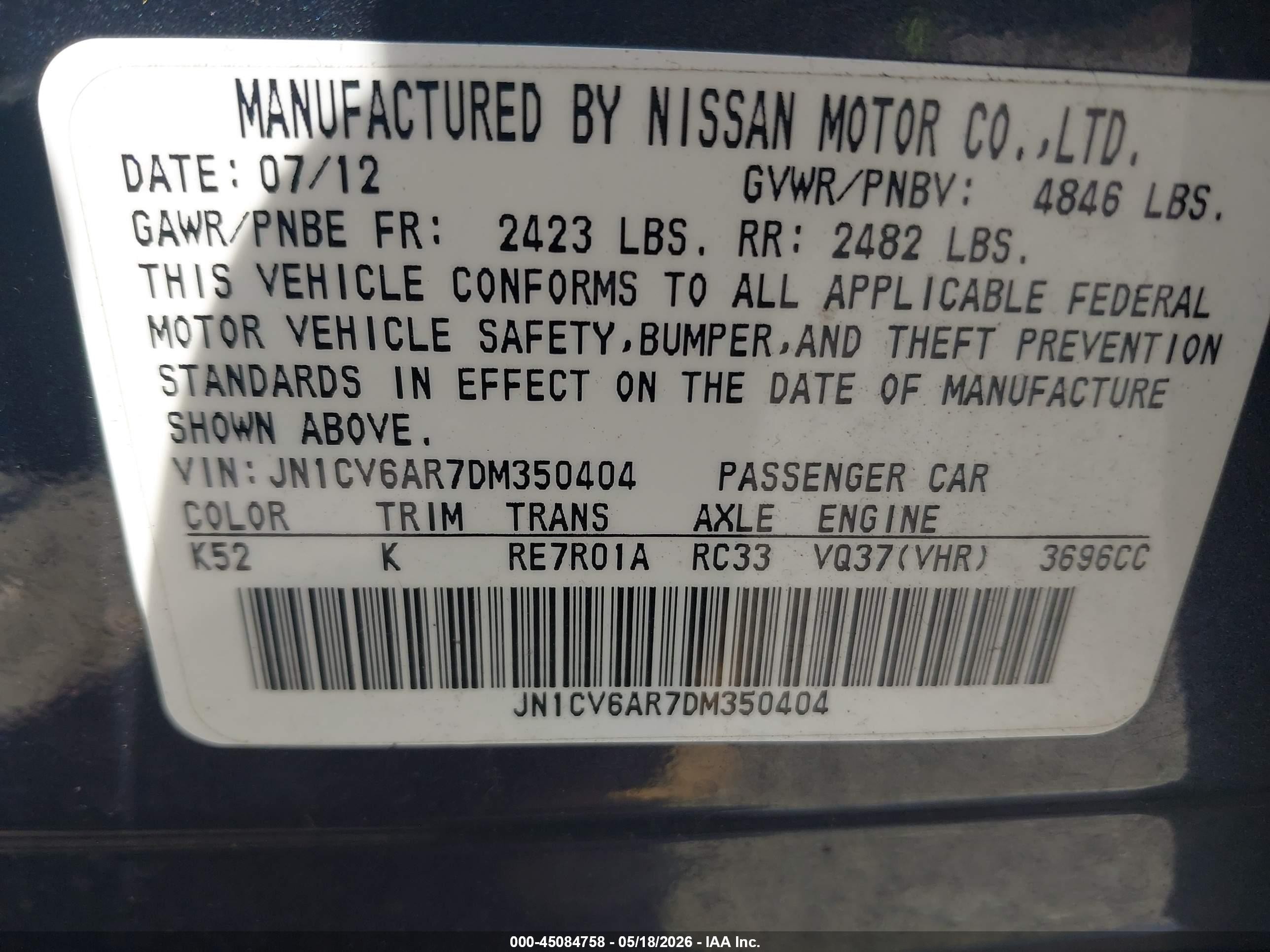2013 Infiniti G37x   Gray vin: JN1CV6AR7DM350404