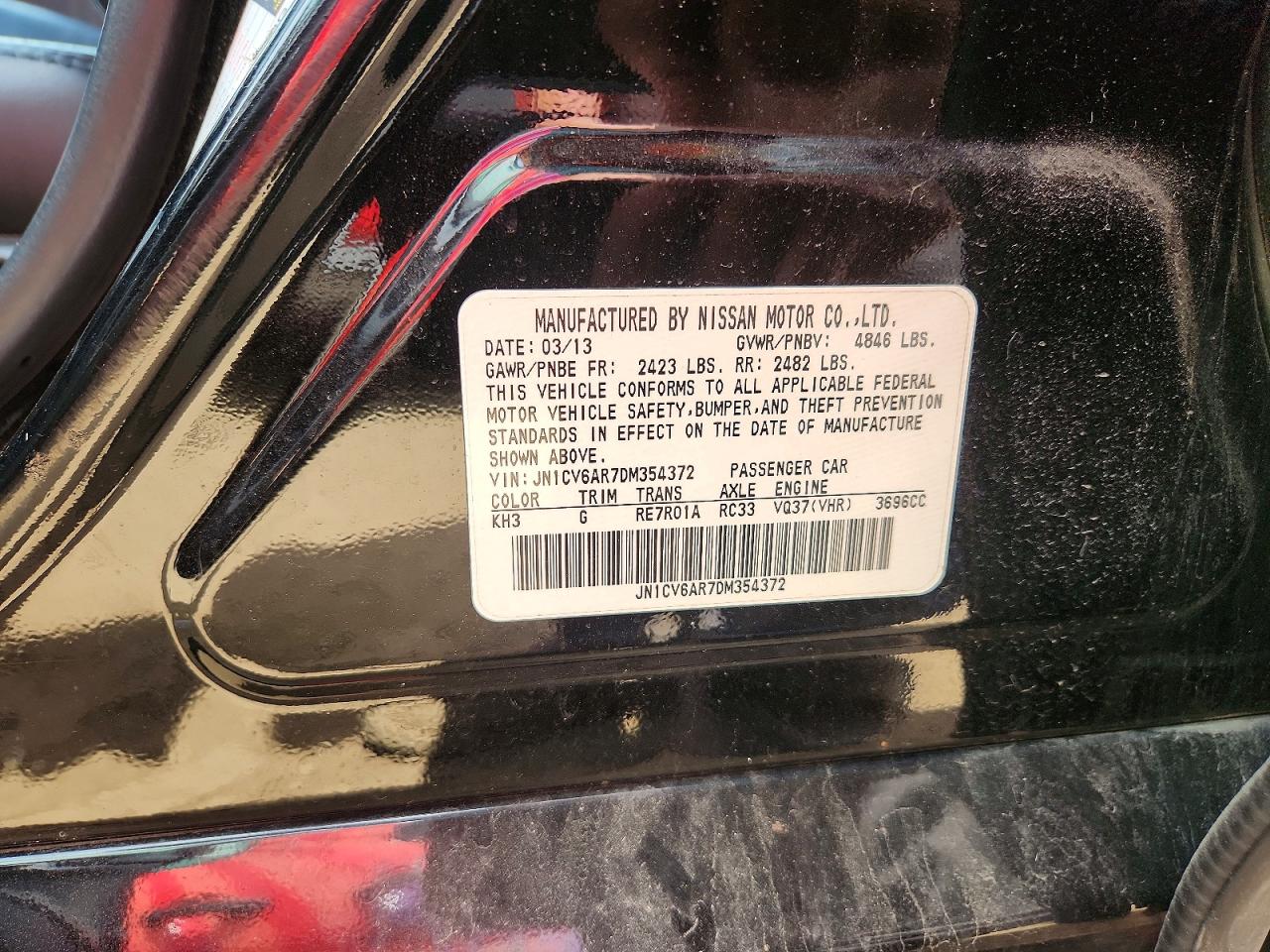 2013 Infiniti G37 Sedan X Black vin: JN1CV6AR7DM354372