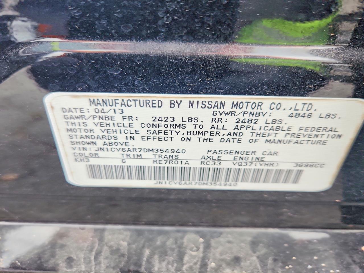 2013 Infiniti G37 Sedan X Black vin: JN1CV6AR7DM354940